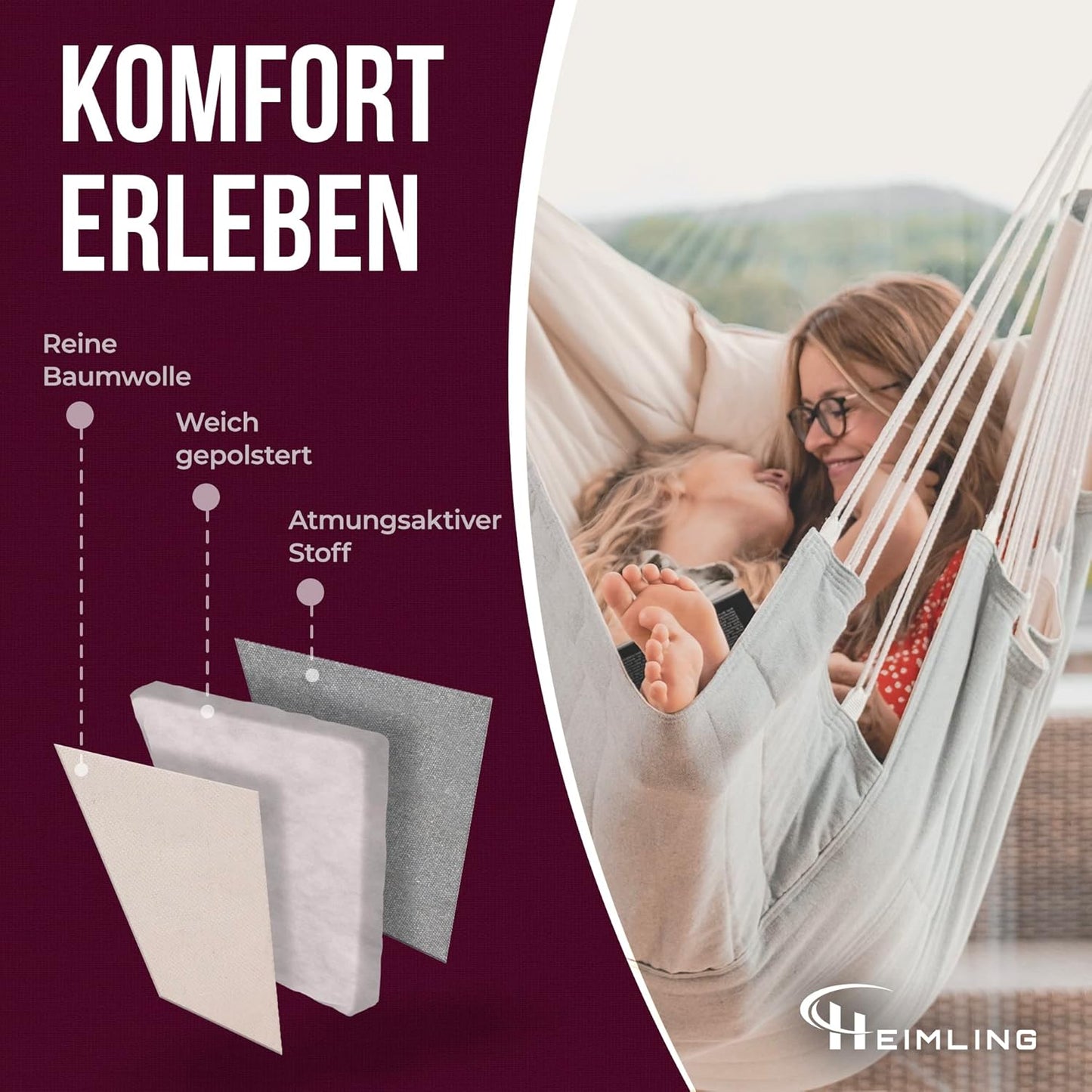 XXL Hängesessel für Indoor & Outdoor (inkl. Kissen), Beige/Grau