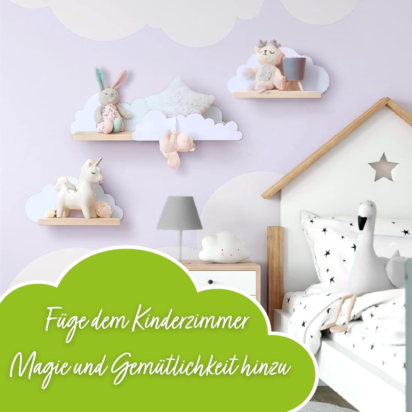 Wandregal-Set aus Holz für Kinderzimmer (3-teilig), Blau