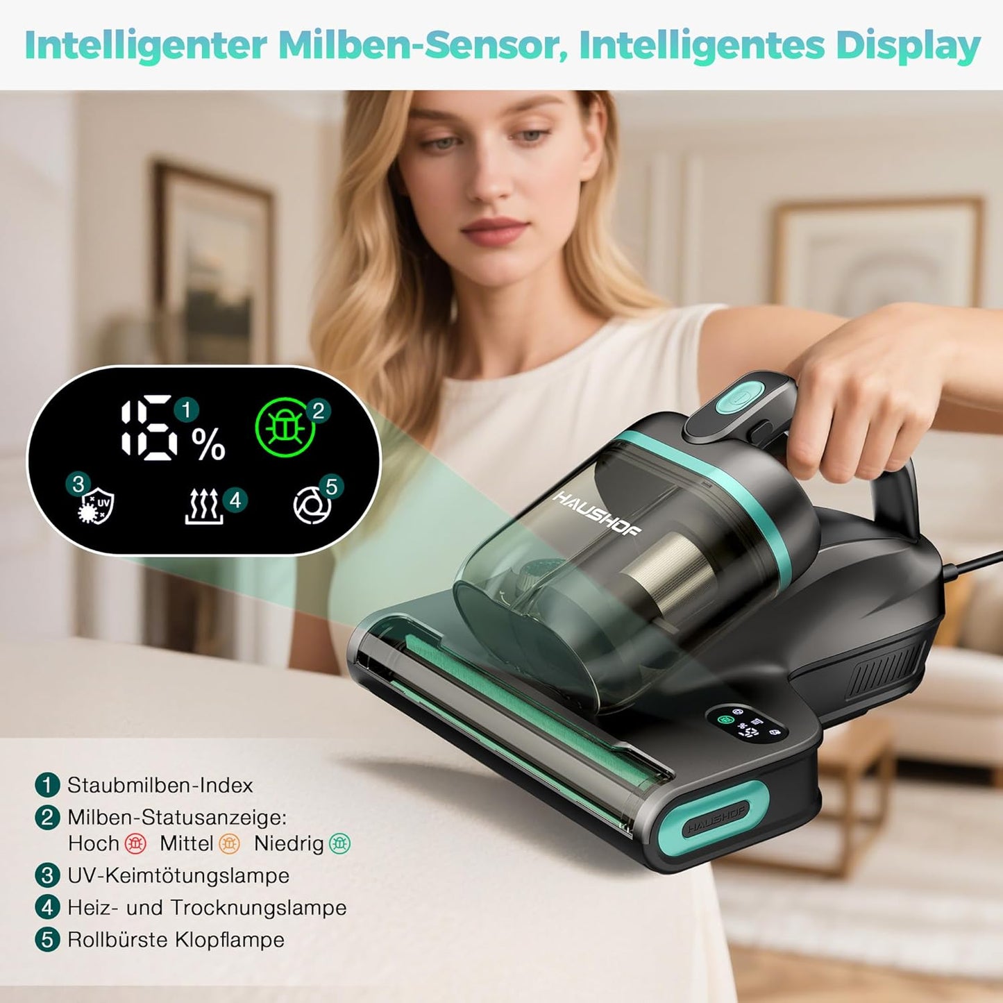 Milbensauger mit UV Licht und Heissluft-Funktion