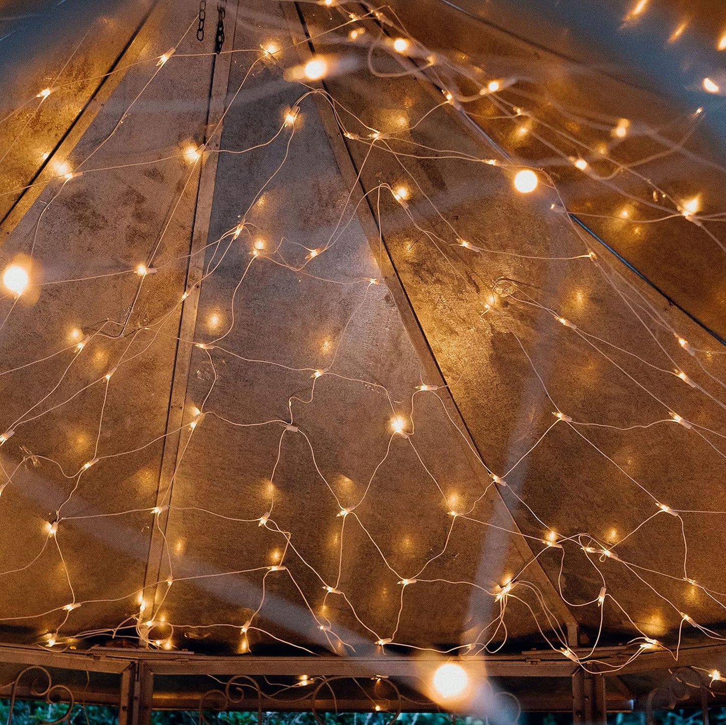 LED Lichternetz, Warmweiss / Kabel Grün ; 3x3 m (208 LEDs)