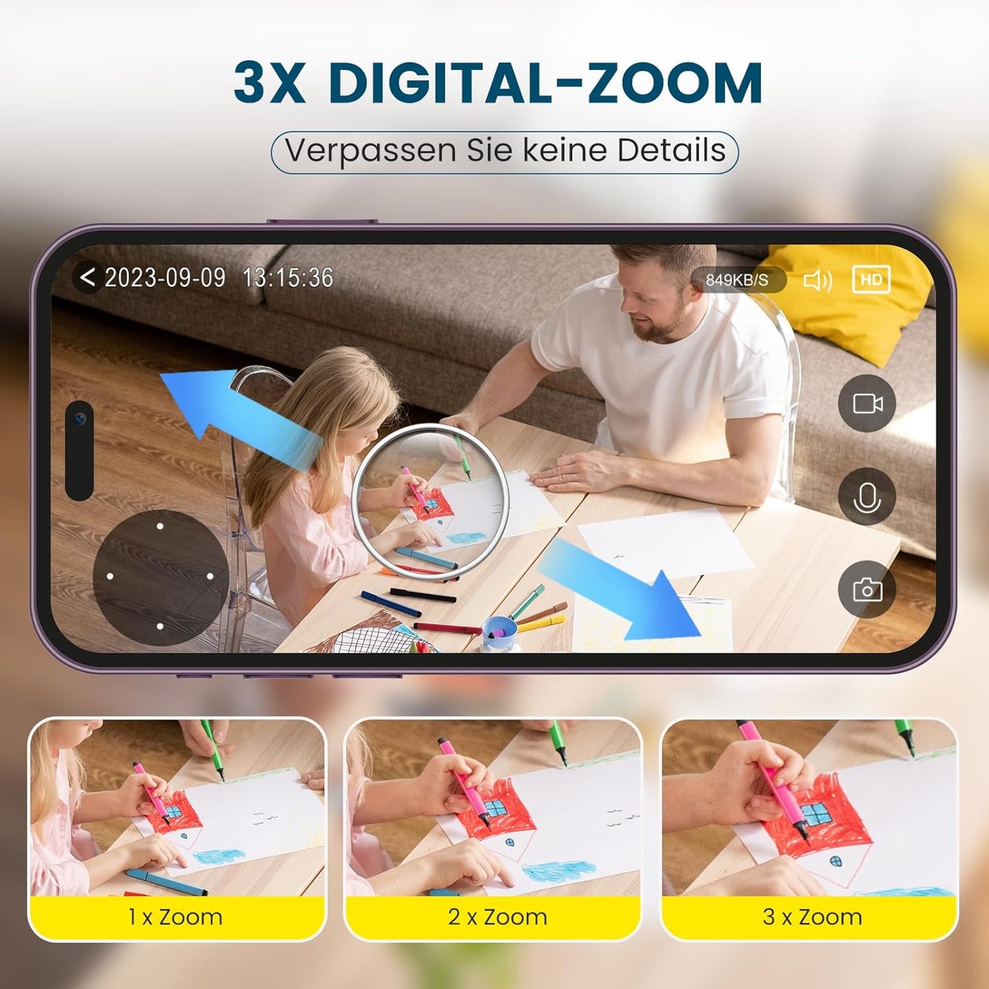 Überwachungskamera, 1 Stück-2.4Ghz ; Weiss