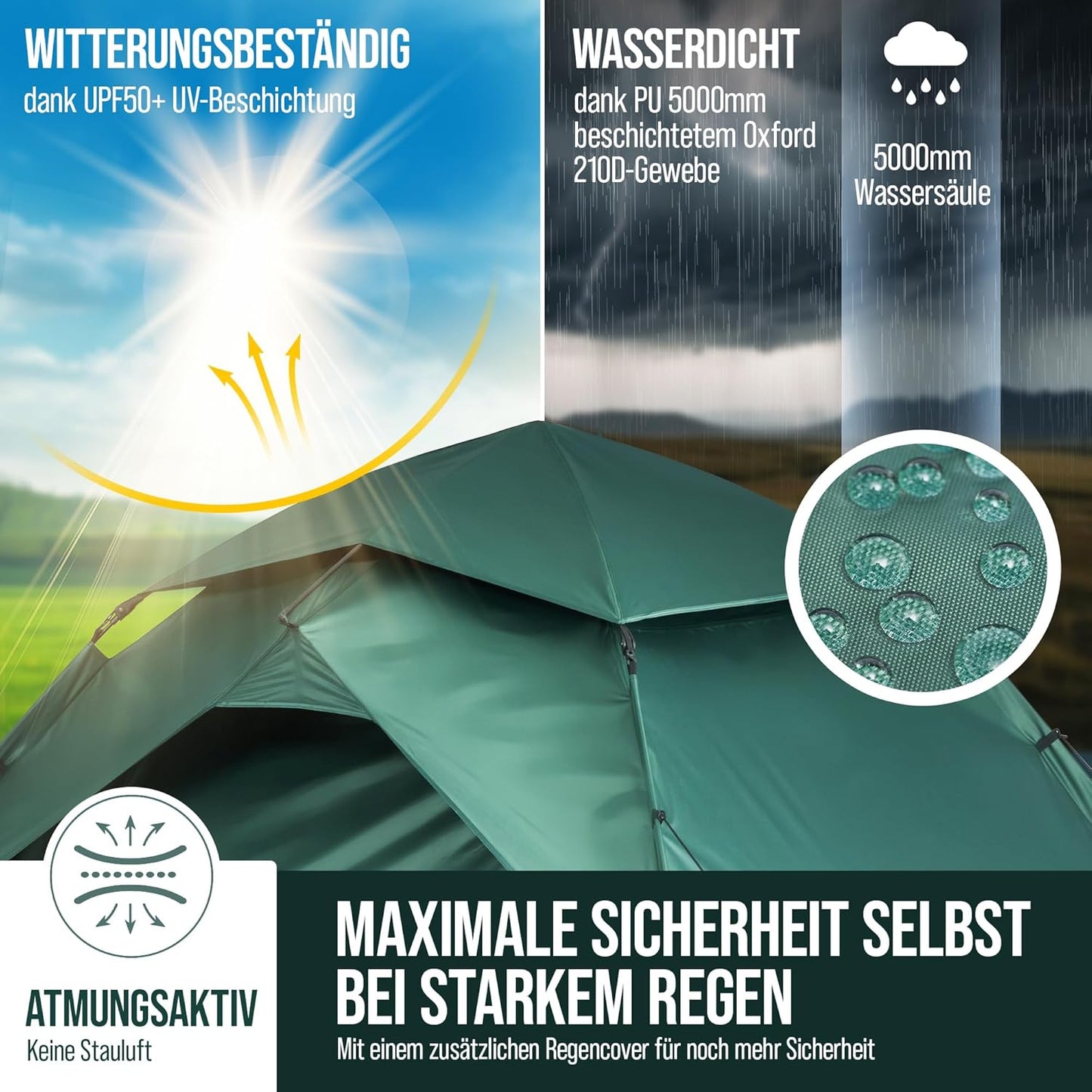 Pop Up Wurfzelt für 4 Personen, Dunkelgrün