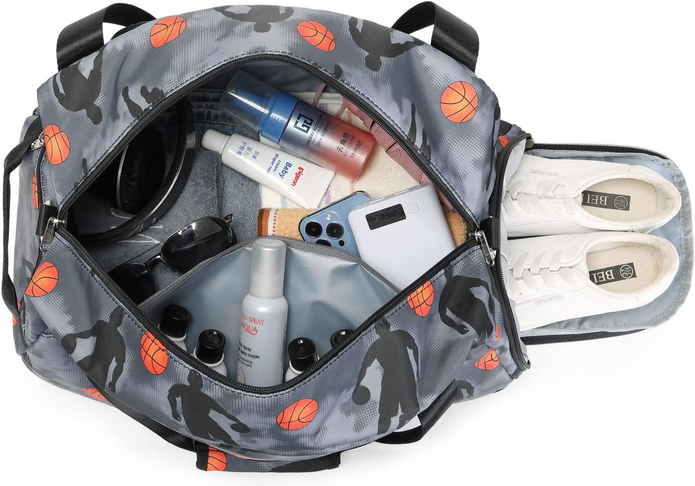 Sporttasche mit Schuh- und Nassfach, 33L, 3-schwarzer Basketball
