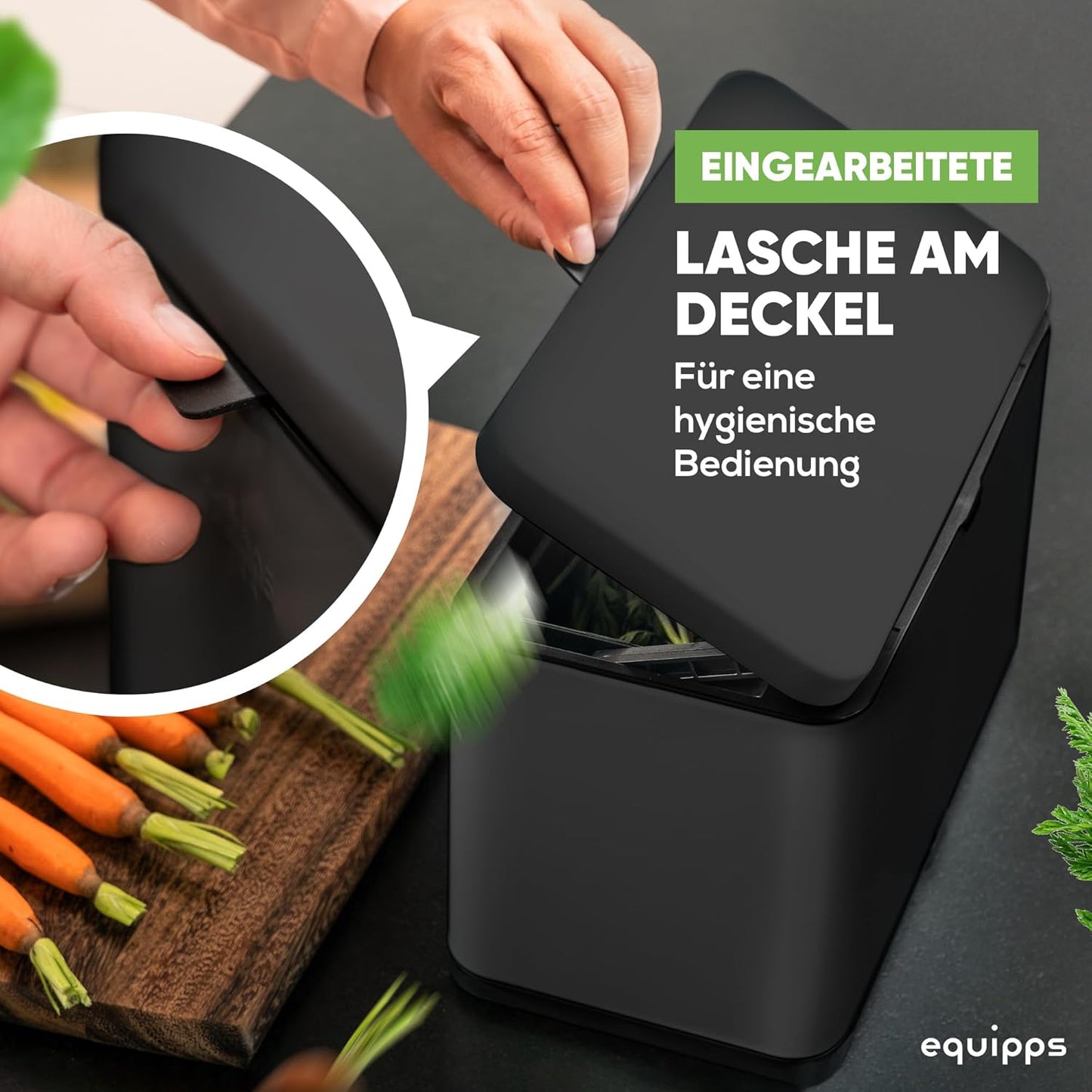 Komposteimer mit Geruchsfilter, Schwarz 3l