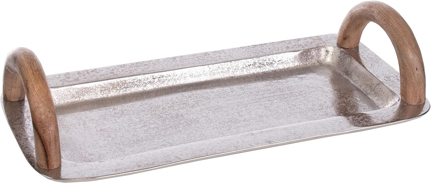 Serviertablett mit Holzgriffen, 40 x 20 cm, 40x20 cm Silber