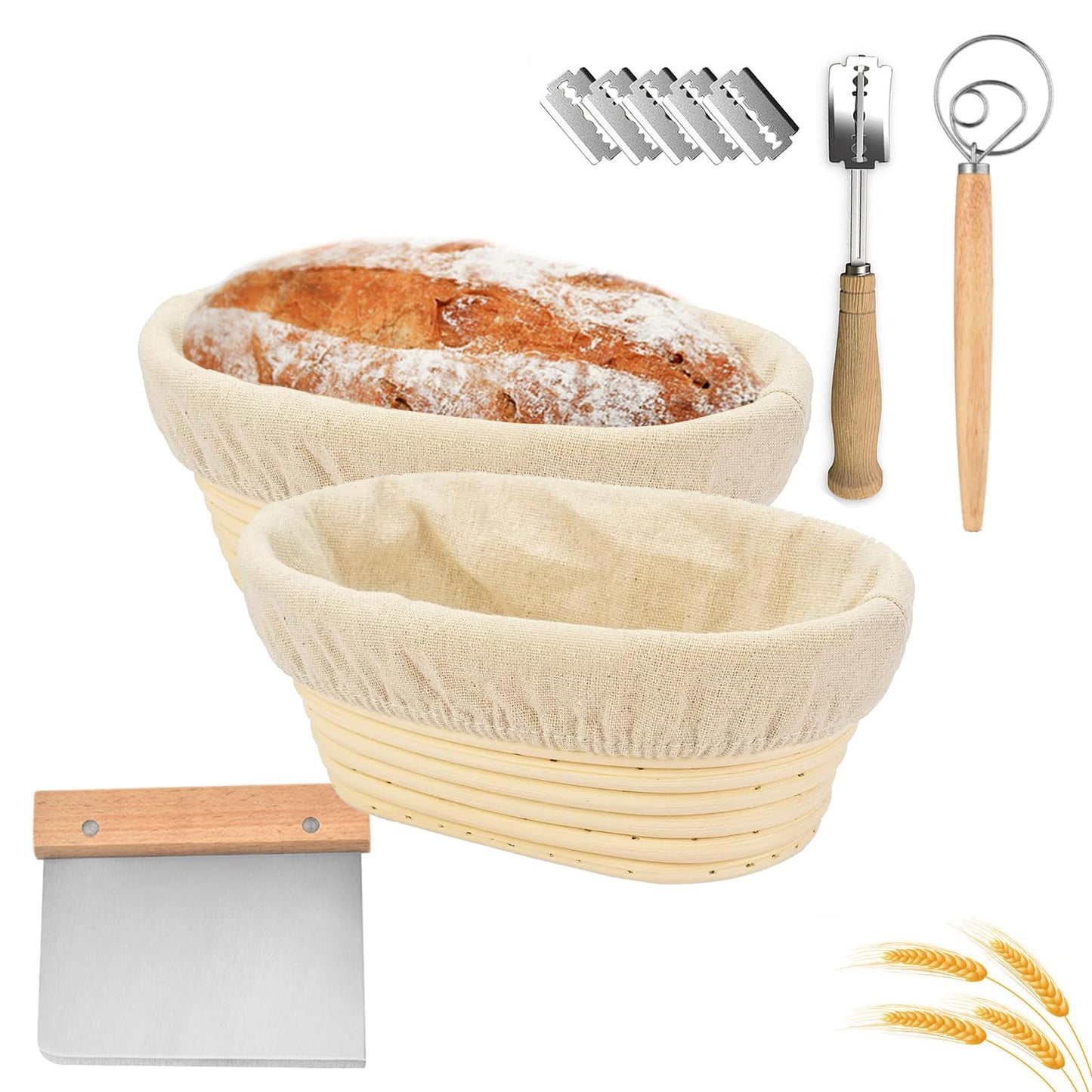2 Stück ovale Gärkörbchen mit Zubehör-Set, 2 pcs Oval