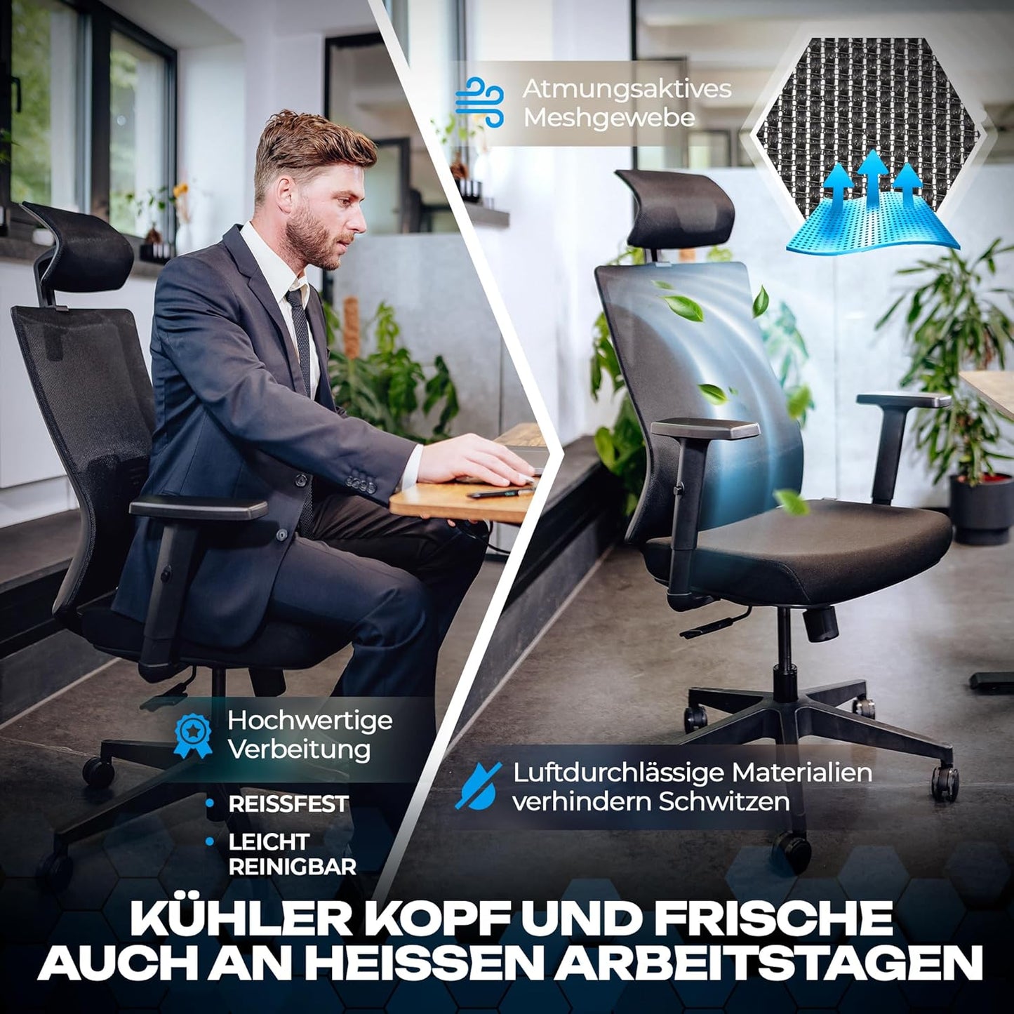 Ergonomischer Bürostuhl M3 mit Lendenwirbelstütze, M3 Klassik (Schwarz)