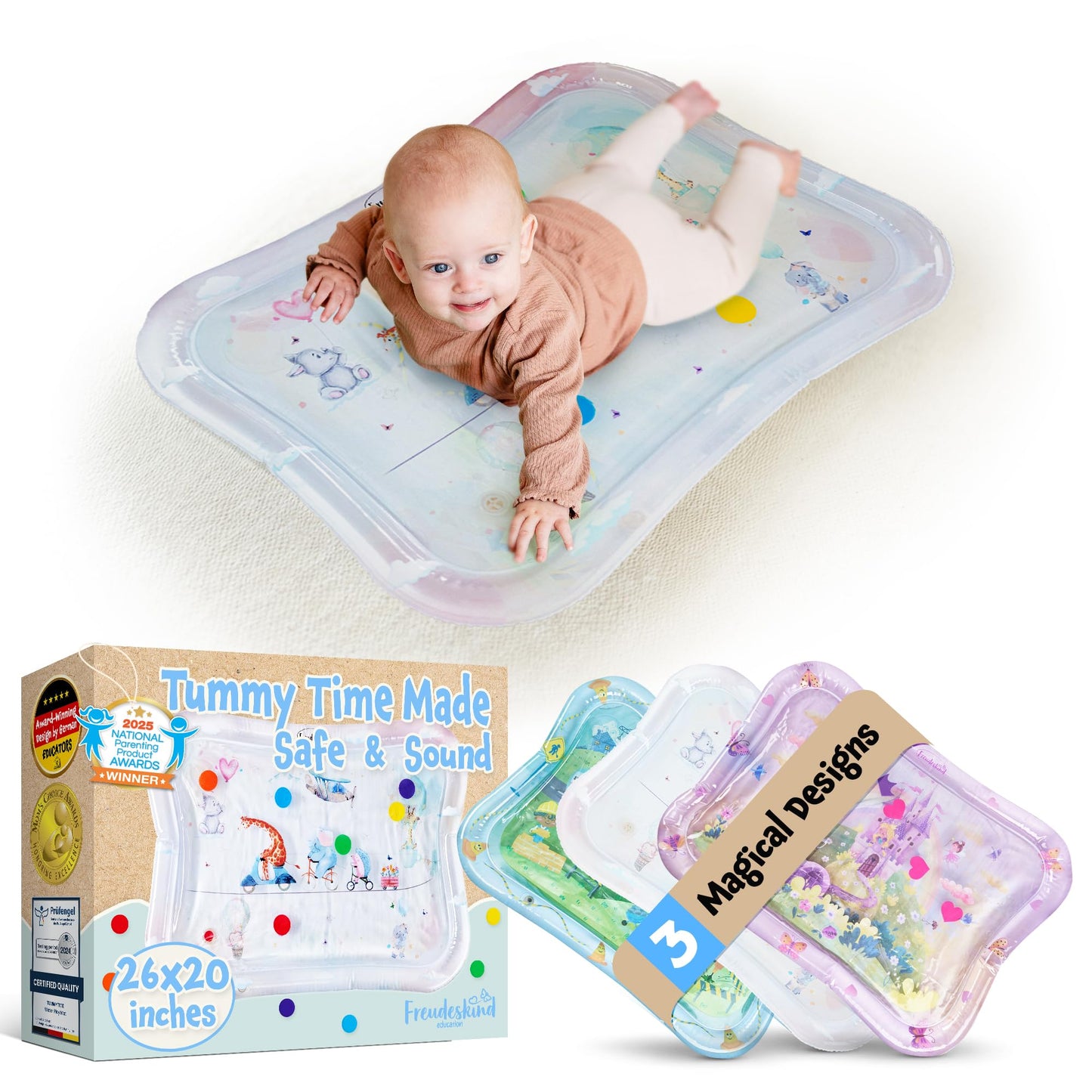 Baby Wasserspielmatte für Bauchlage, Zirkustiere, Zirkustiere (wolkenweiss) - Klein
