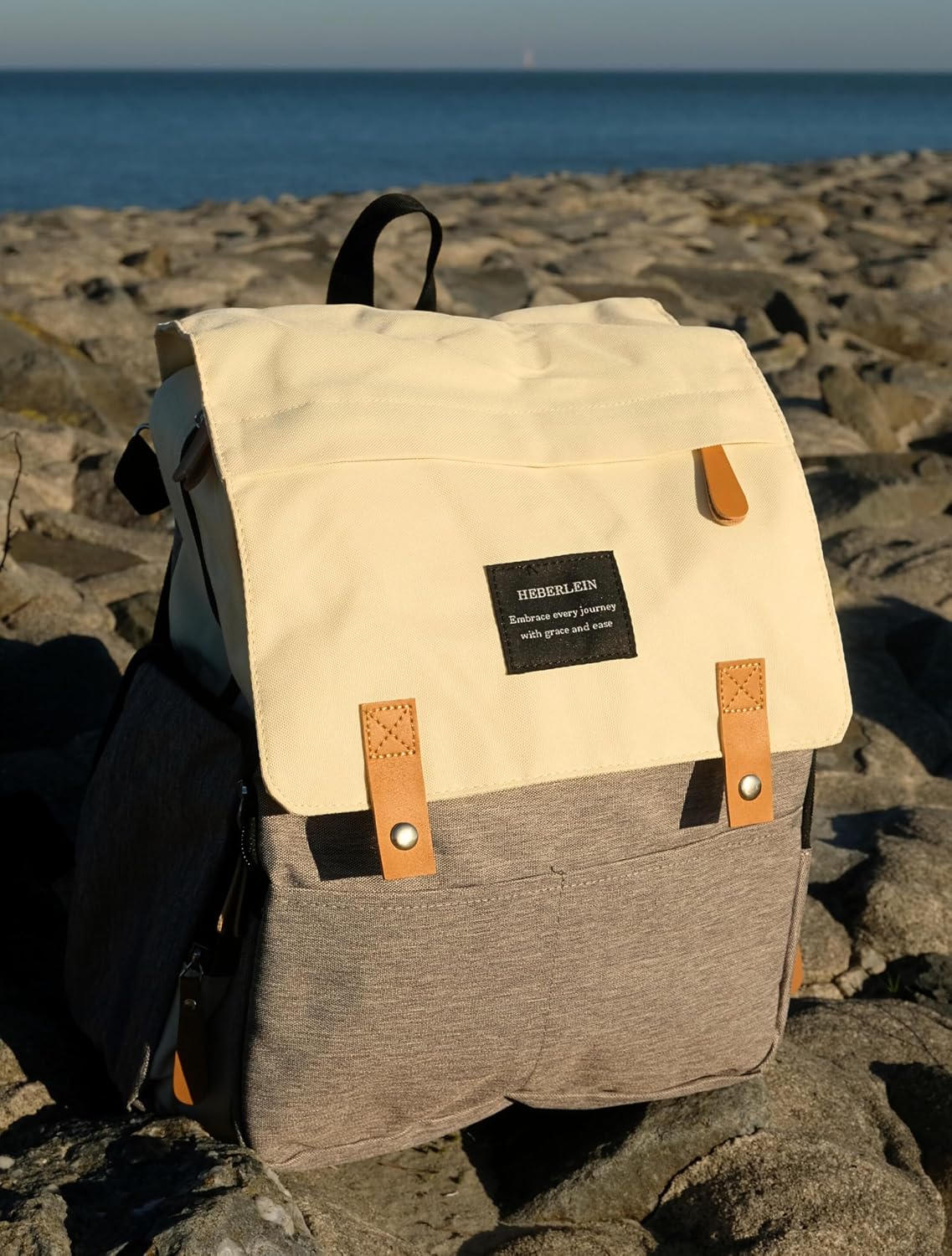 Wickelrucksack mit Wickelauflage & Kinderwagenbefestigung, Beige/Grau