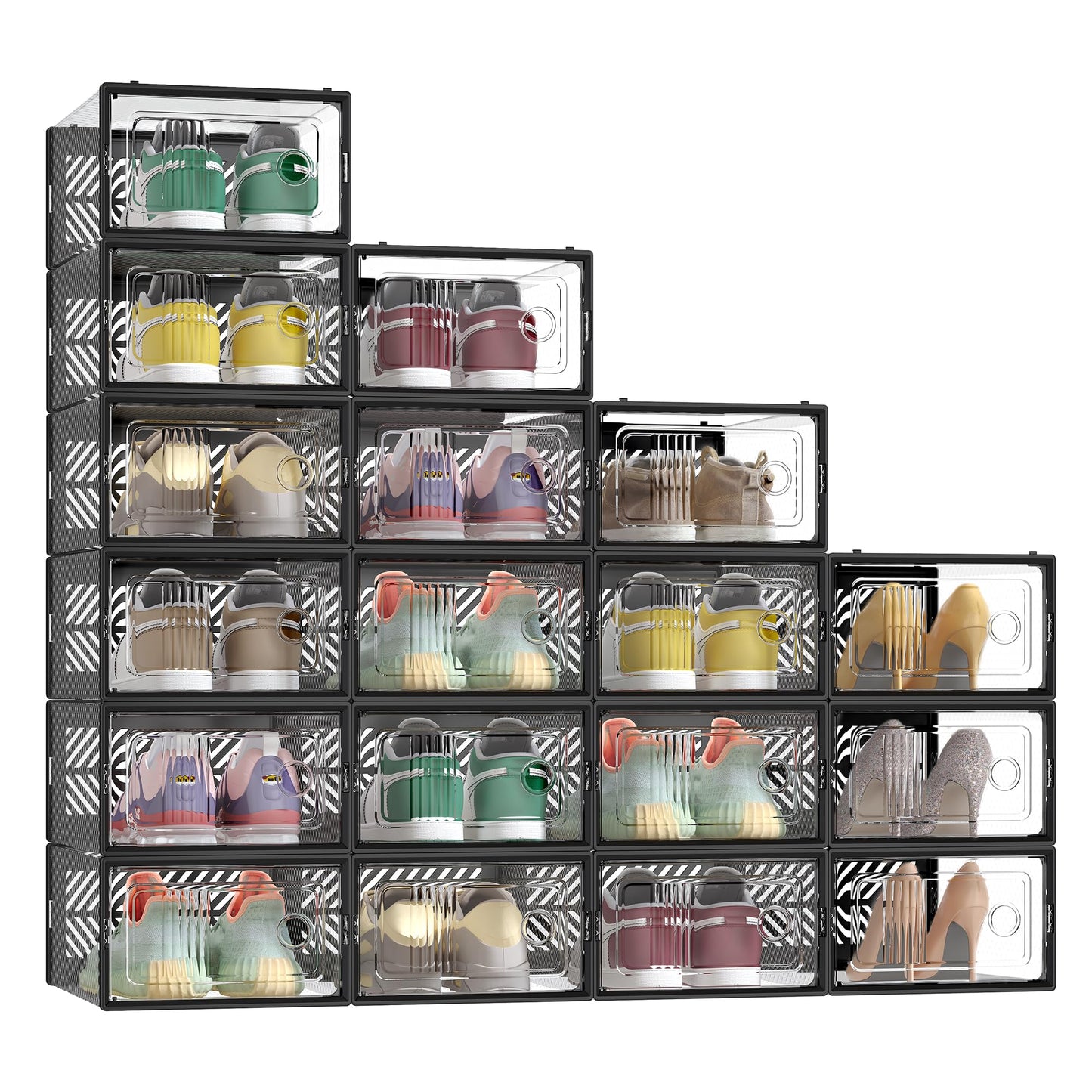 18er-Set Schuh-Aufbewahrungsboxen, stapelbar, 18er Set Transparent + Schwarz