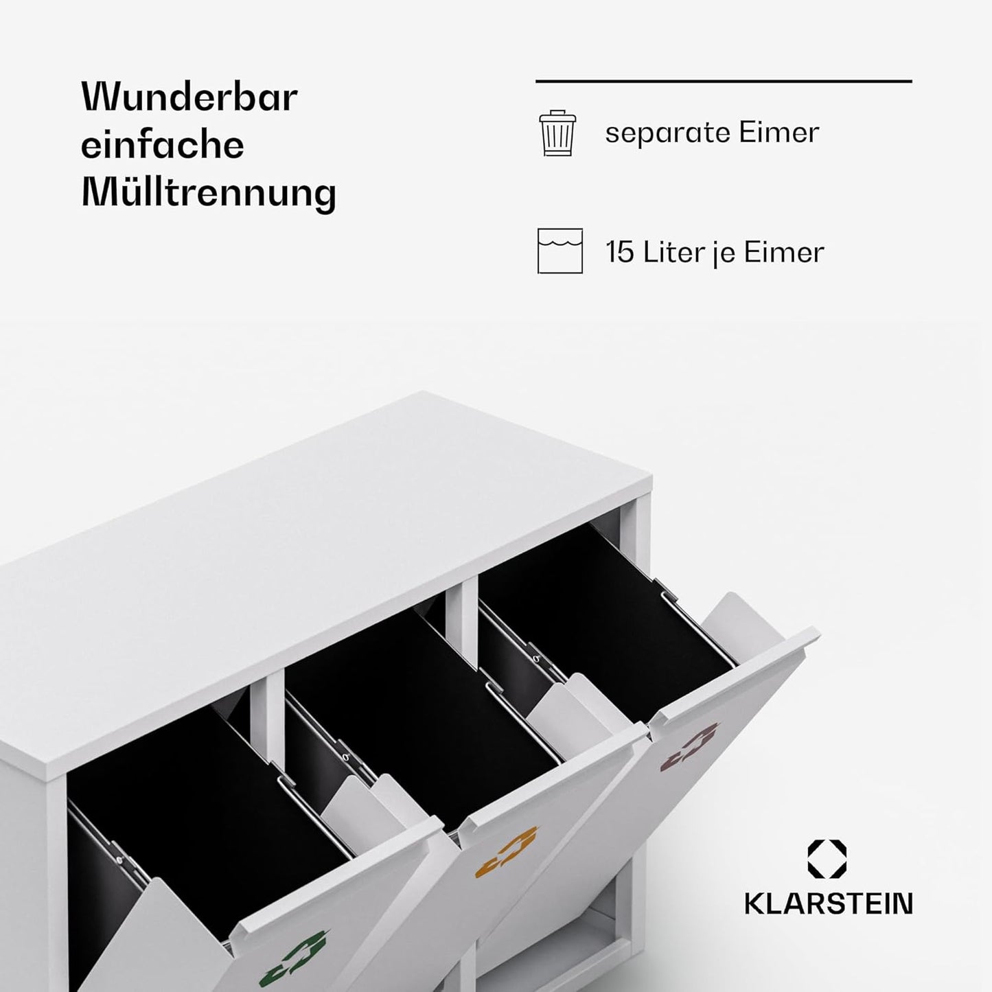 3-in-1 Mülleimer, 45 Liter Weiss
