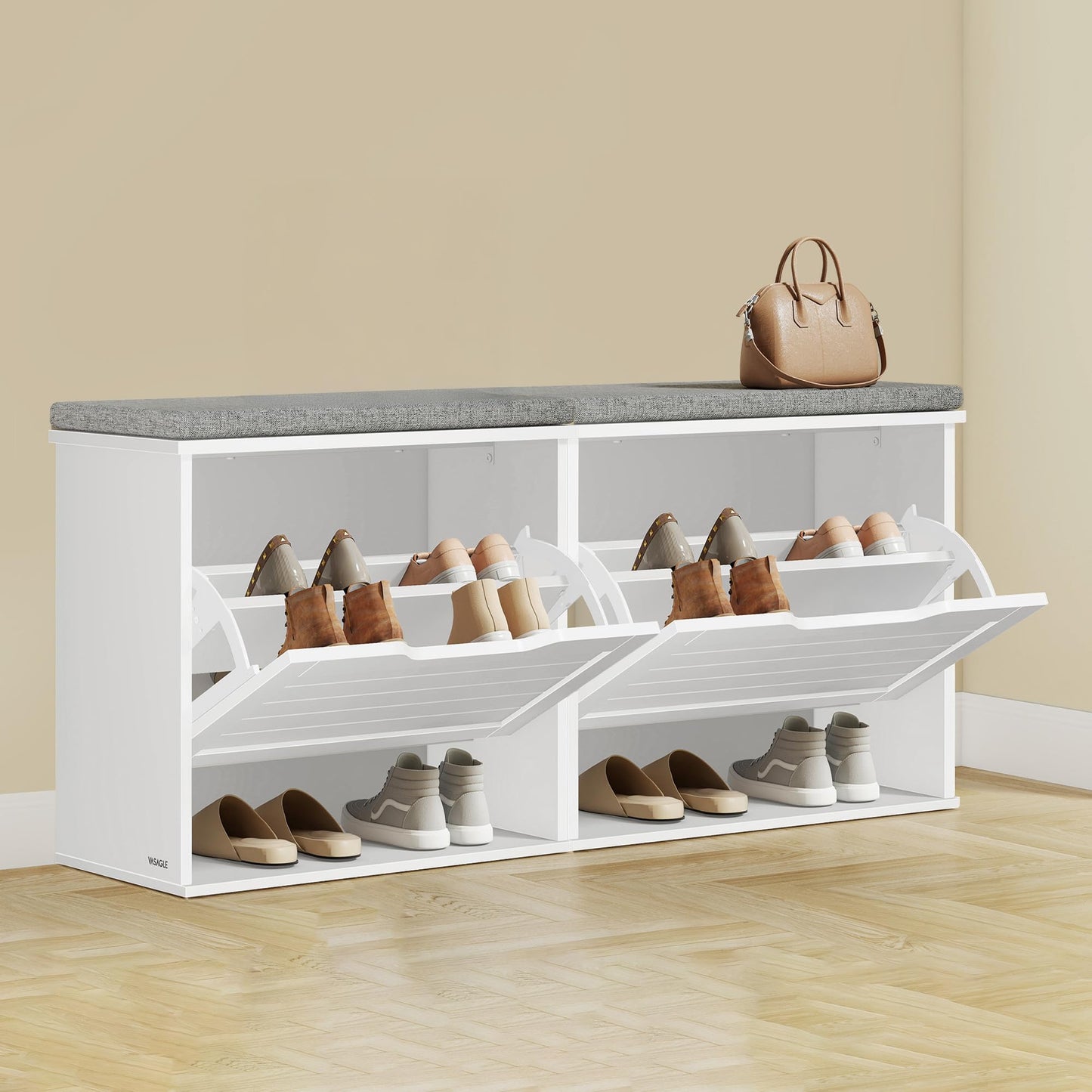 Schuhbank-Set mit Sitzkissen und Klappfach, 2er-Set, 2