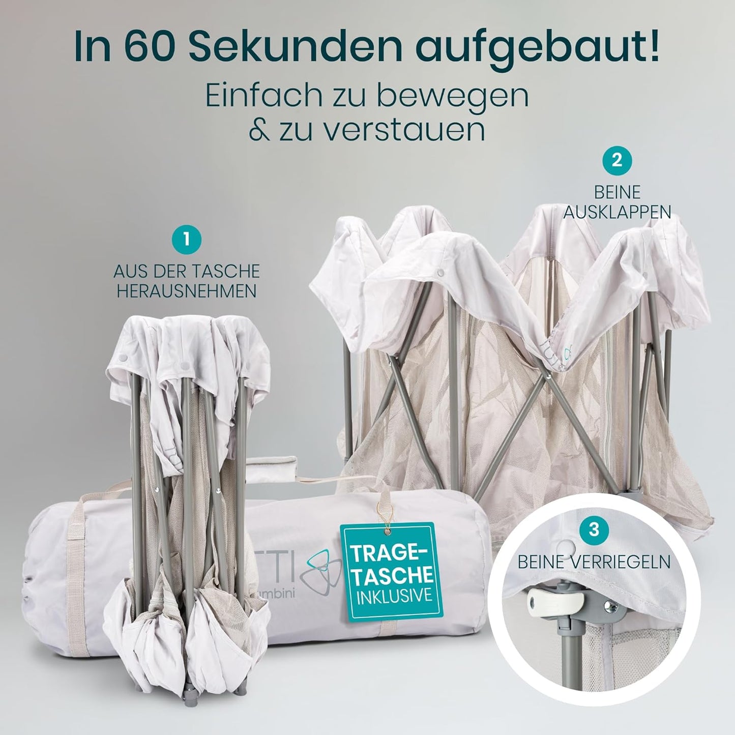 Faltbares Laufgitter für Babys mit Netz- und Reissverschlusstür, Silber