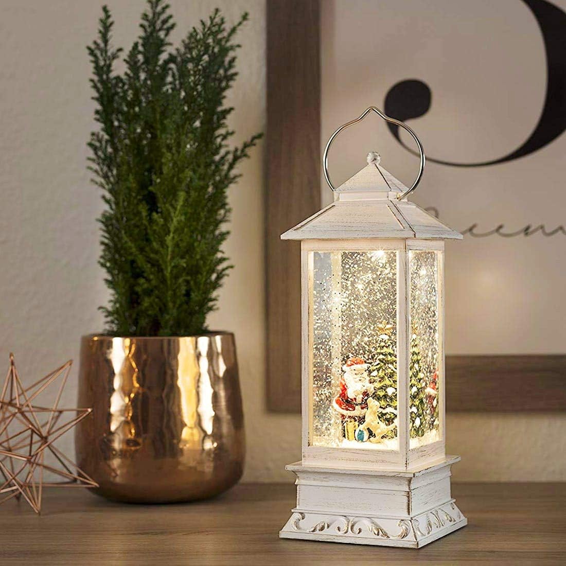 LED Wasserlaterne mit Weihnachtsmann, Weiss / Weihnachtsmann