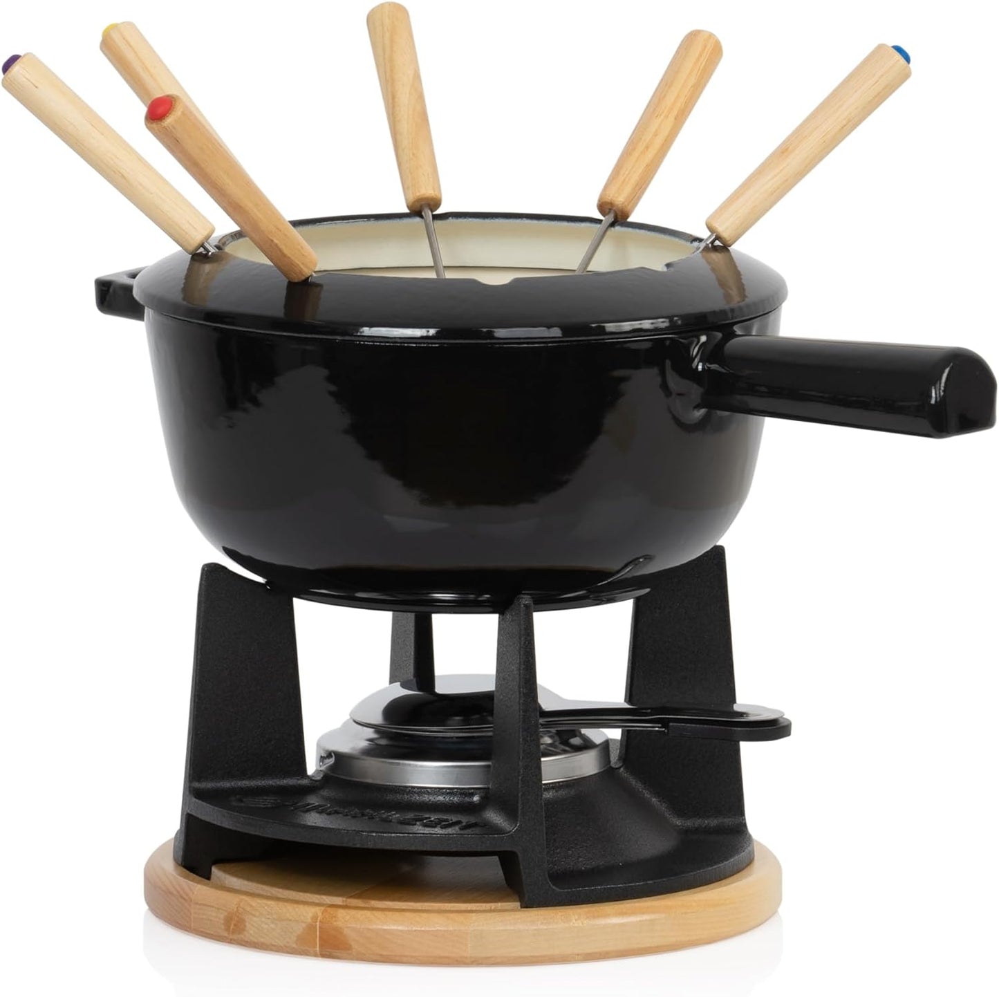Fondue Set für 6 Personen, Schwarz / Creme Emailliert