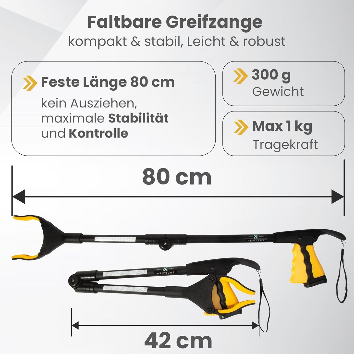 Faltbare Greifzange, 80 cm, Gelb Schwarz