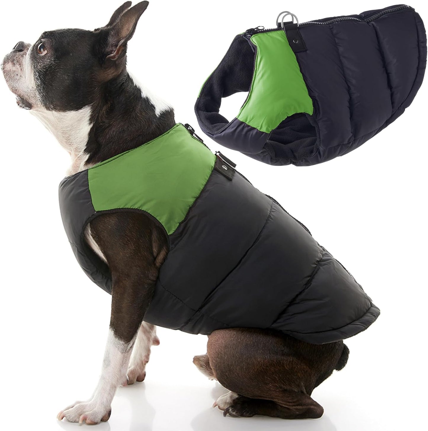 Gepolsterte Hundeweste mit Reissverschluss und Leinen-Ring, Grün X-Small chest (13")