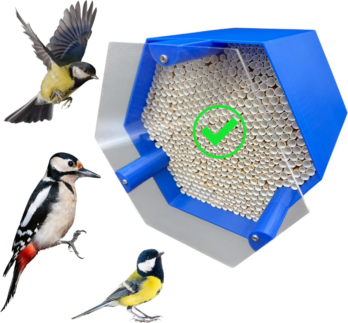 Wildbienen-Nisthilfe mit Vogelschutzabdeckung, Blau Bienenhotel mit Vogelschutzabdeckung