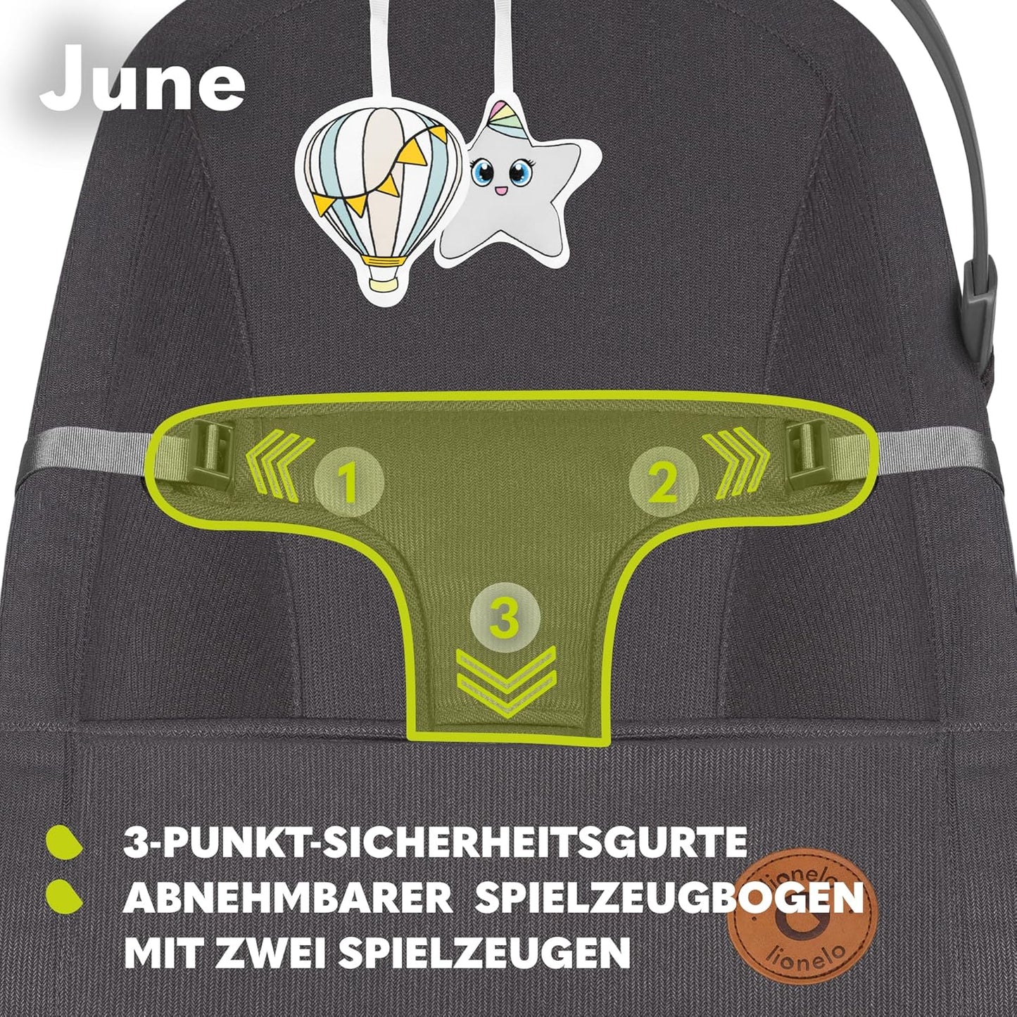 Babywippe - June, Grau Stein 1 Stück (1er Pack)