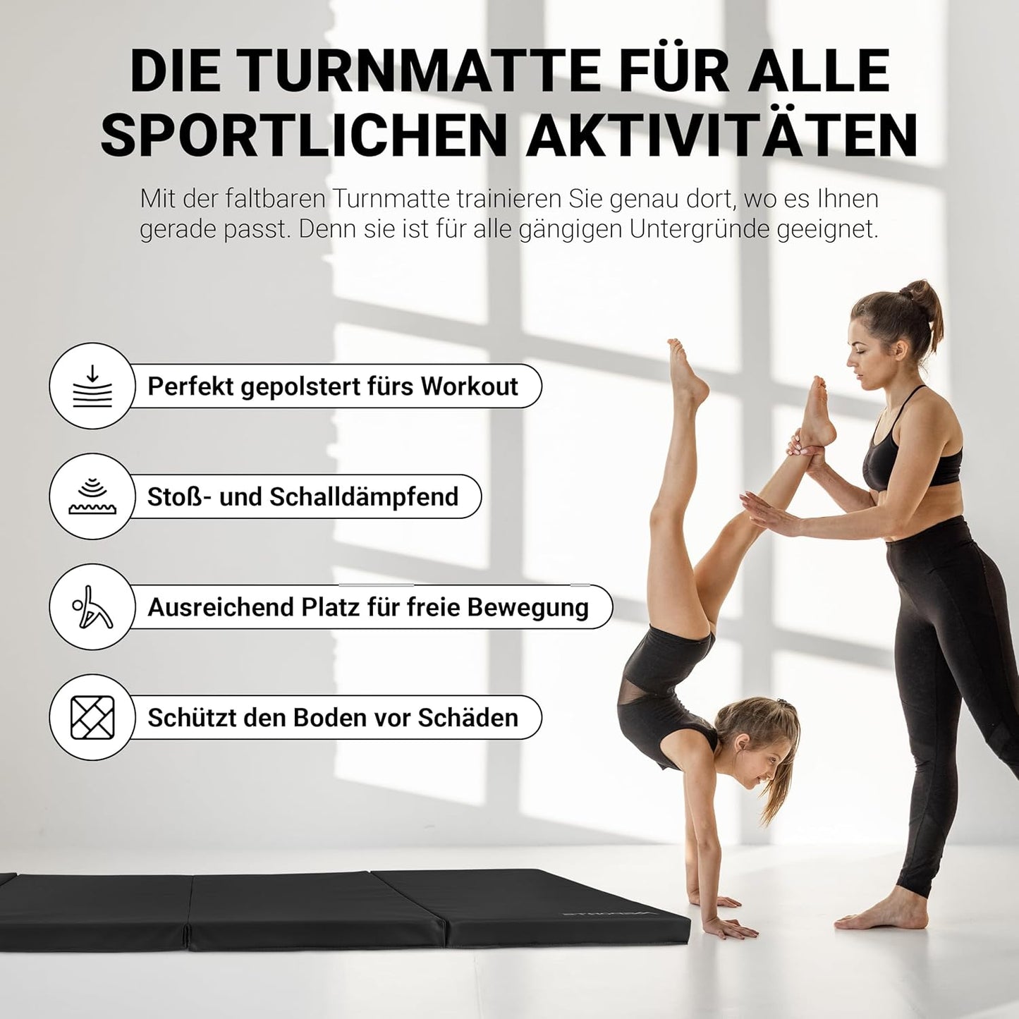Klappbare Turnmatte, Schwarz 190 x 80 x 5 cm