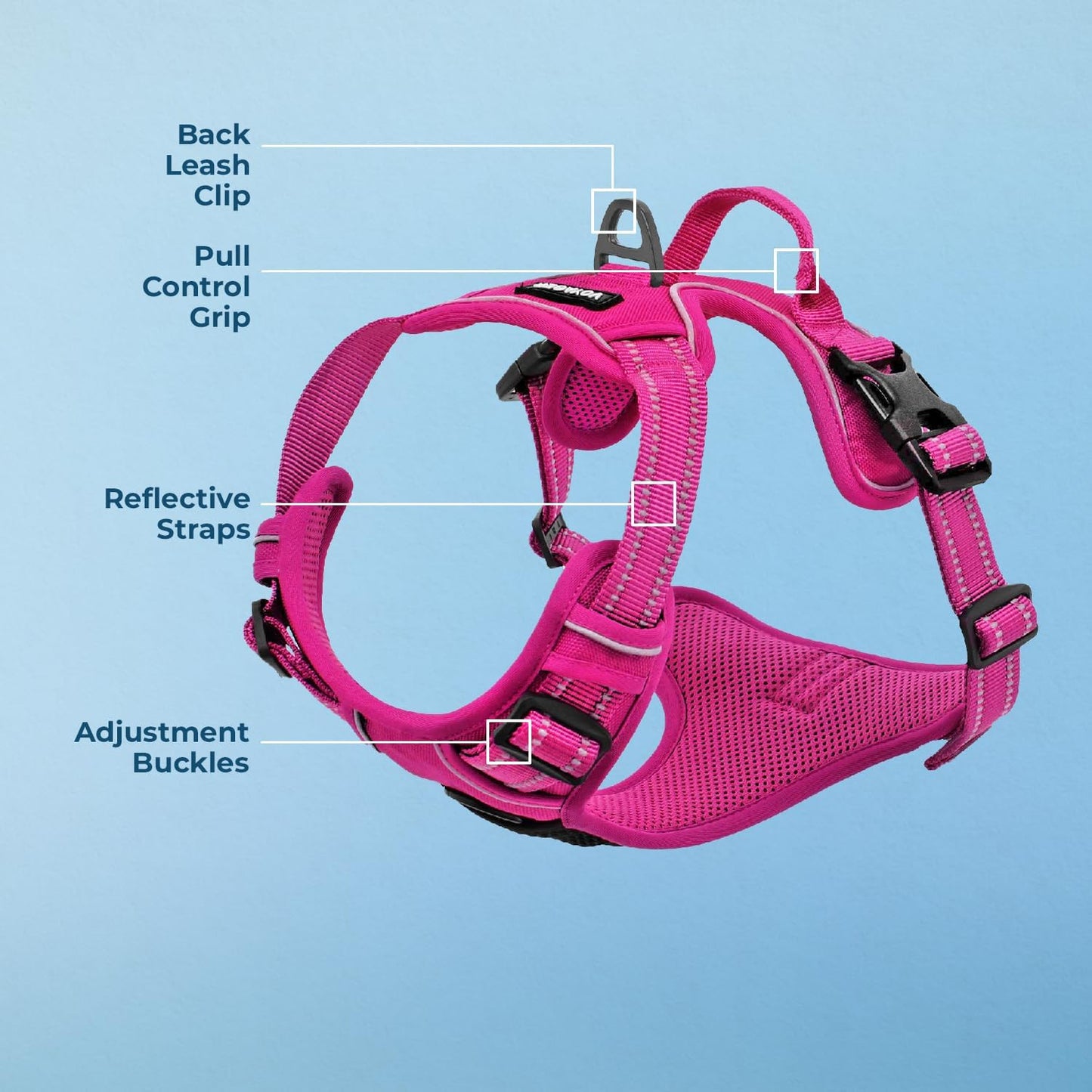 Anti Zieh Hundegeschirr, Fuchsiafarbenes Nylon XS (Chest: 13 - 16")