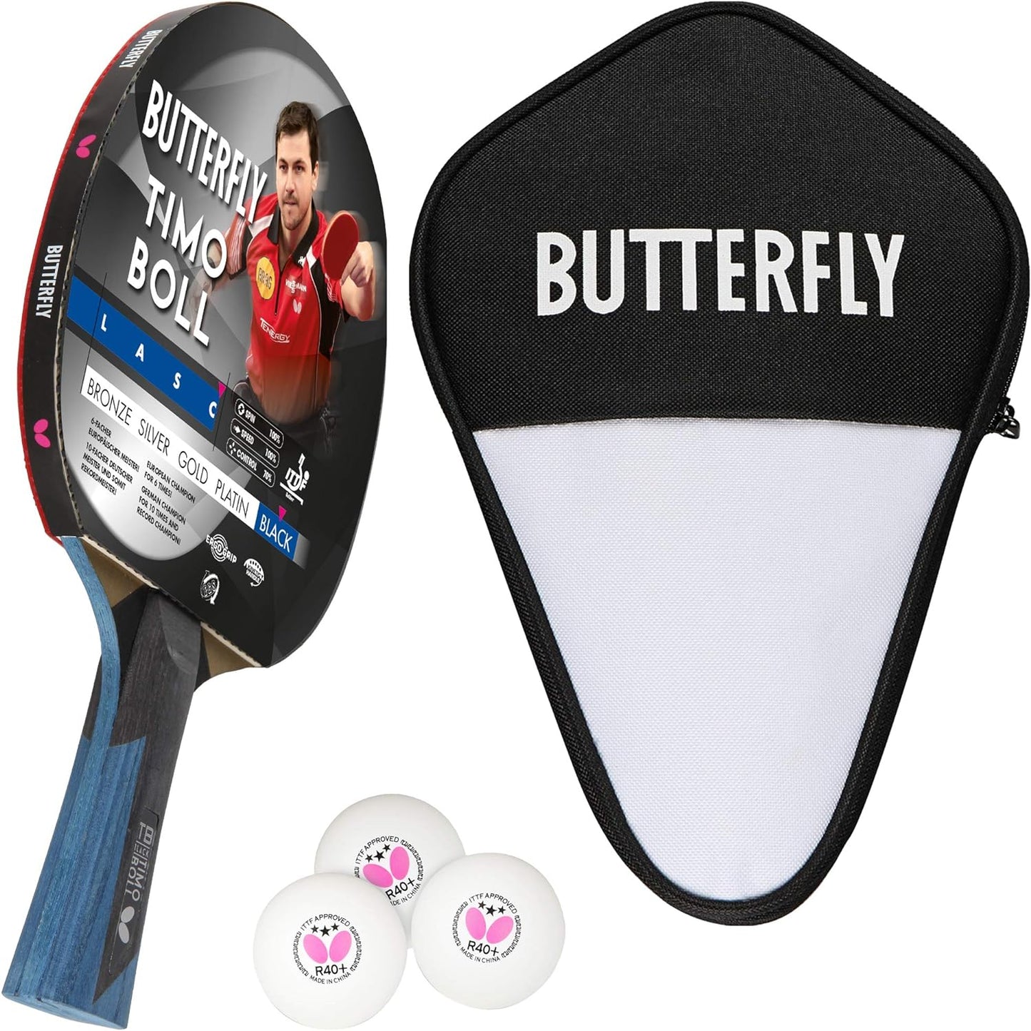 Timo Boll Black, Bundle mit Case CC1 und 3 Bälle