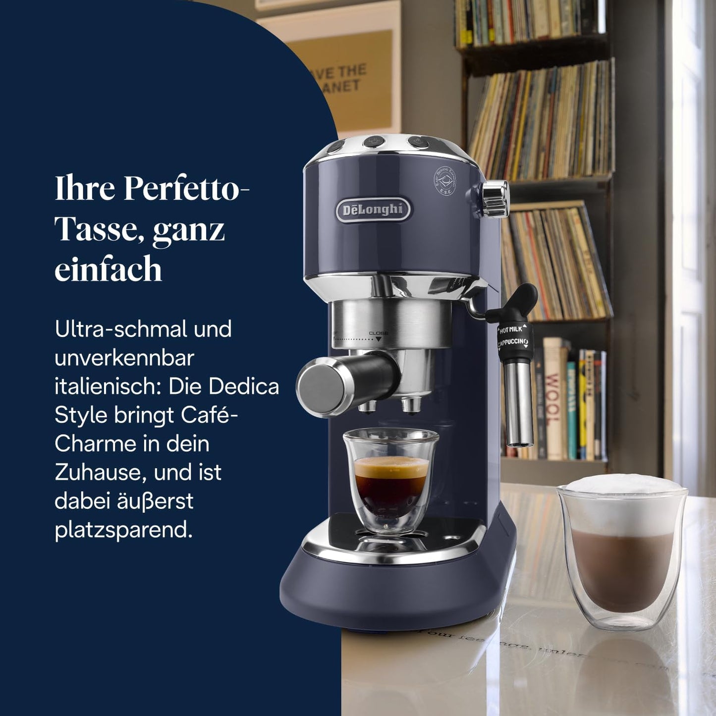 Dedica Style Espressomaschine mit Siebträger, Elektrisches Blau
