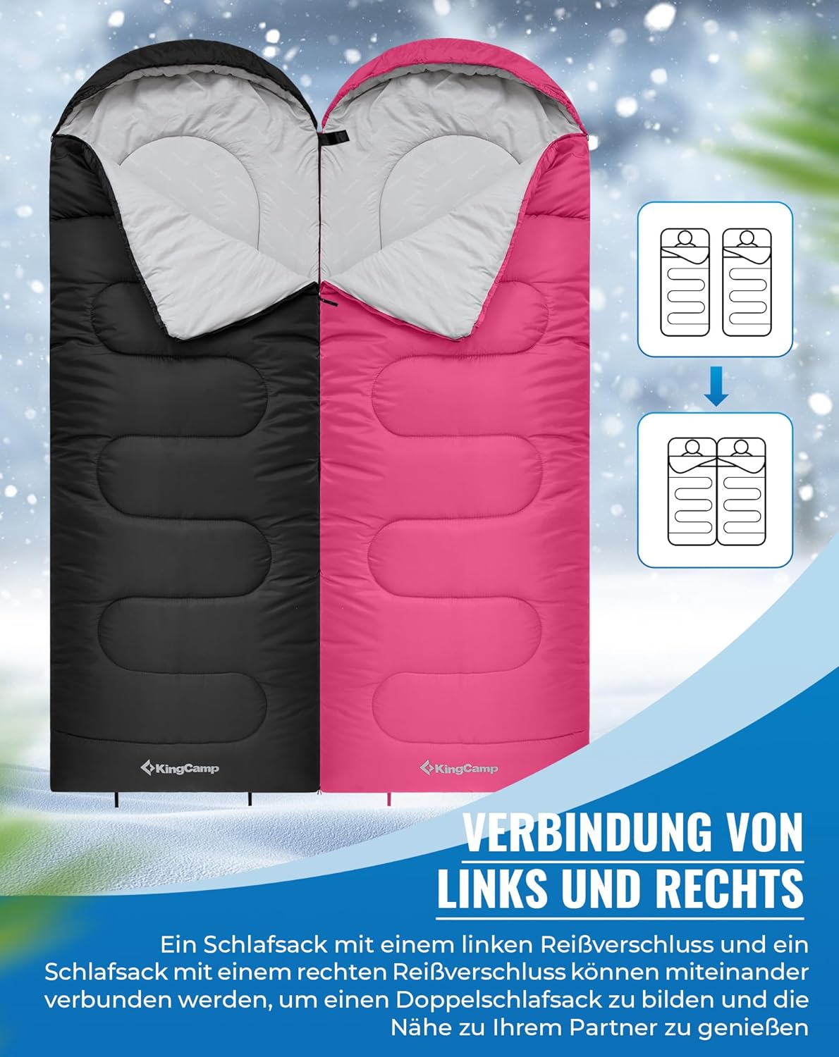 Schlafsack für kaltes Wetter, Schwarz L Zip 220×75cm
