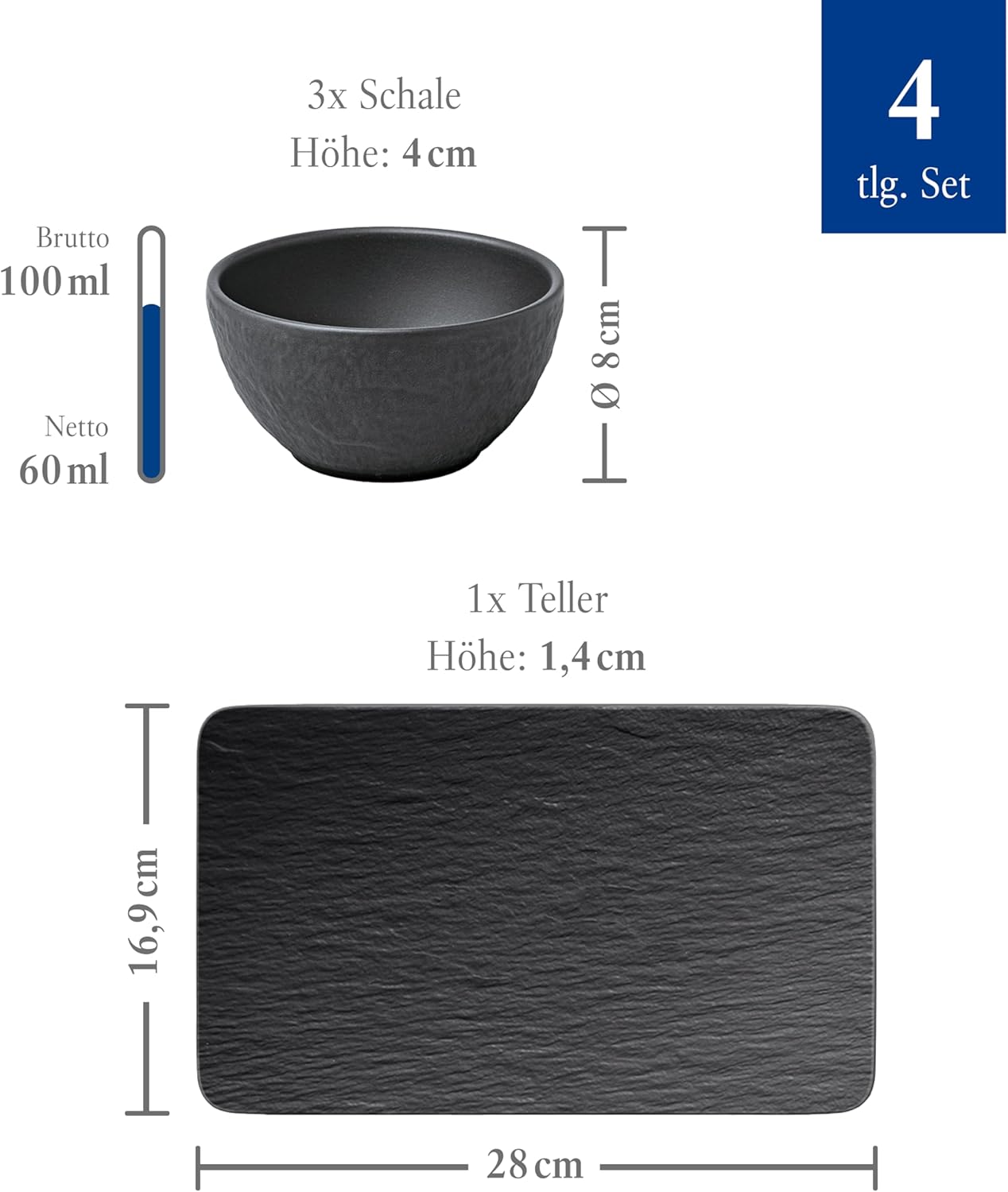 4-teiliges Dipschälchen-Set Manufacture Rock, Dippschälchen Set Für 1 Person Schwarz