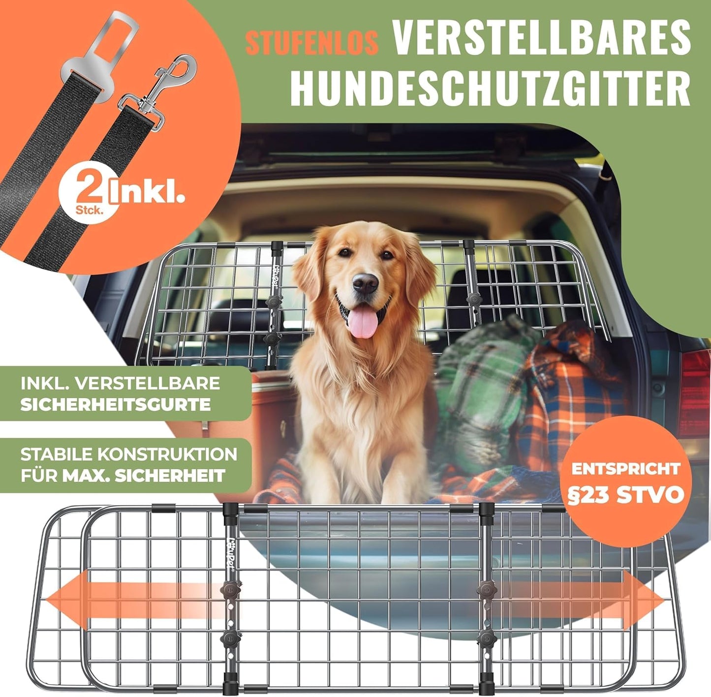Hundegitter für Auto-Kofferraum, verstellbar, Anthrazit