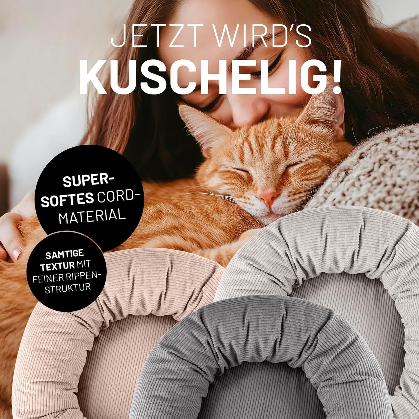 Komfort Katzenbett Cord, 60 cm mit Reissverschluss, Rose