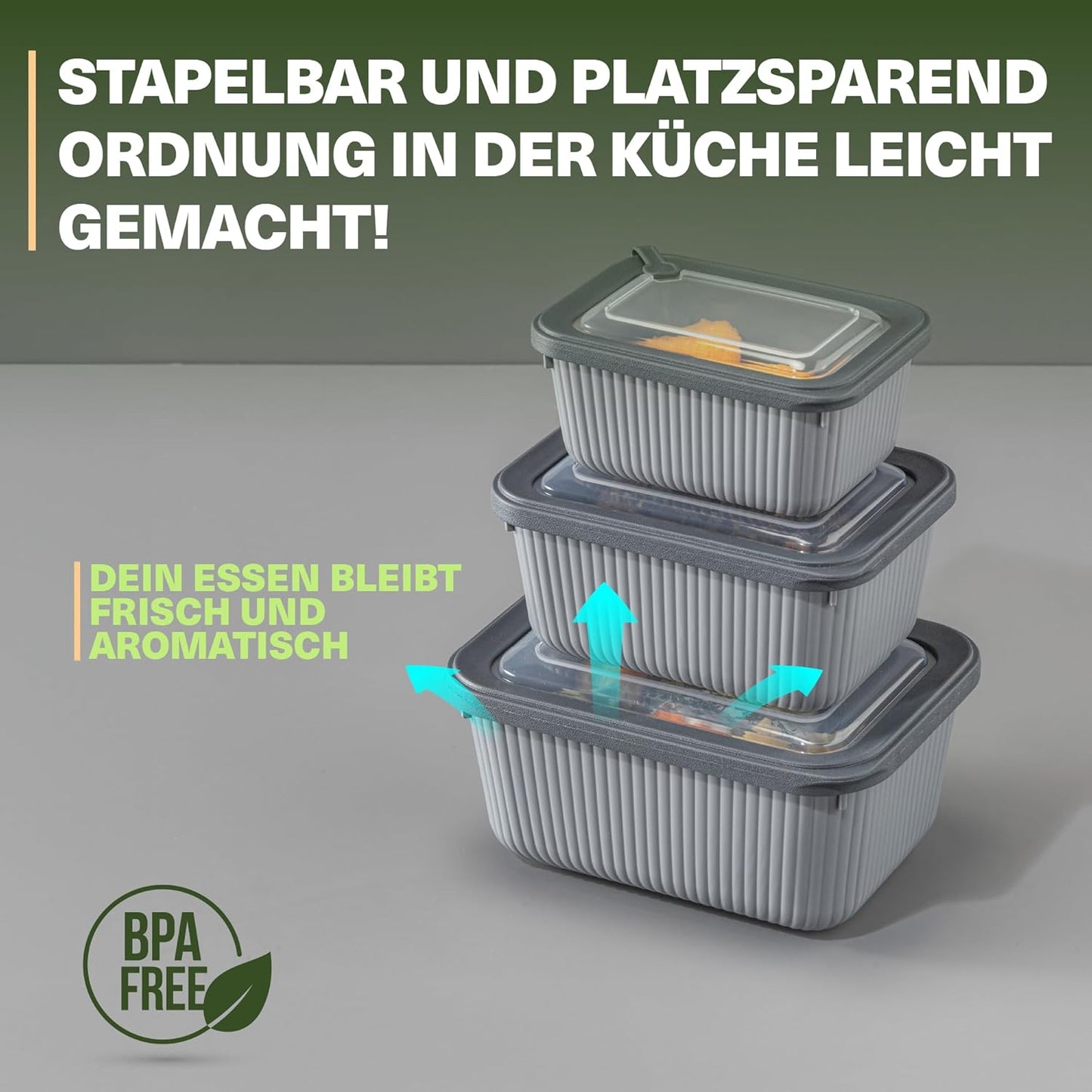 9er-Set Frischhaltedosen mit Ventildeckel, Grau 9er Set Rechteckig