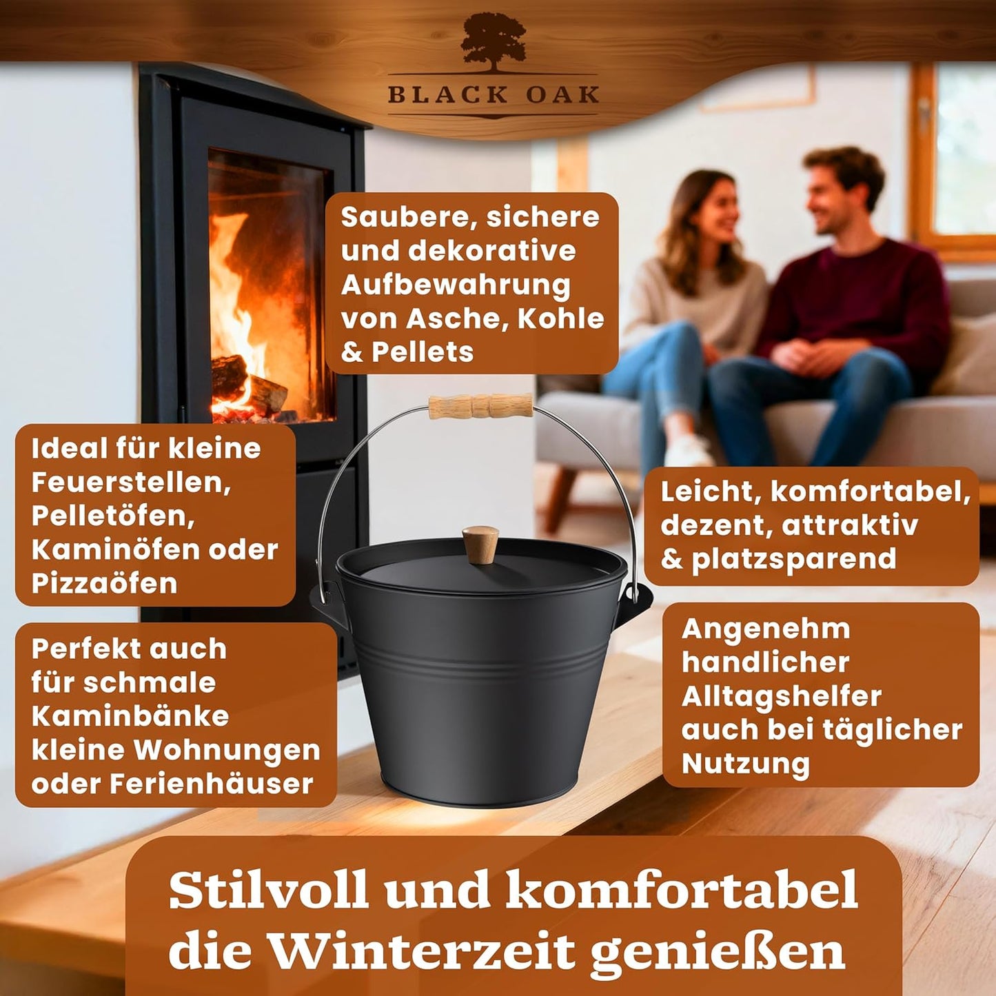 Ascheeimer Pago mit Deckel & Handschuhen, Pago 5L Eimer