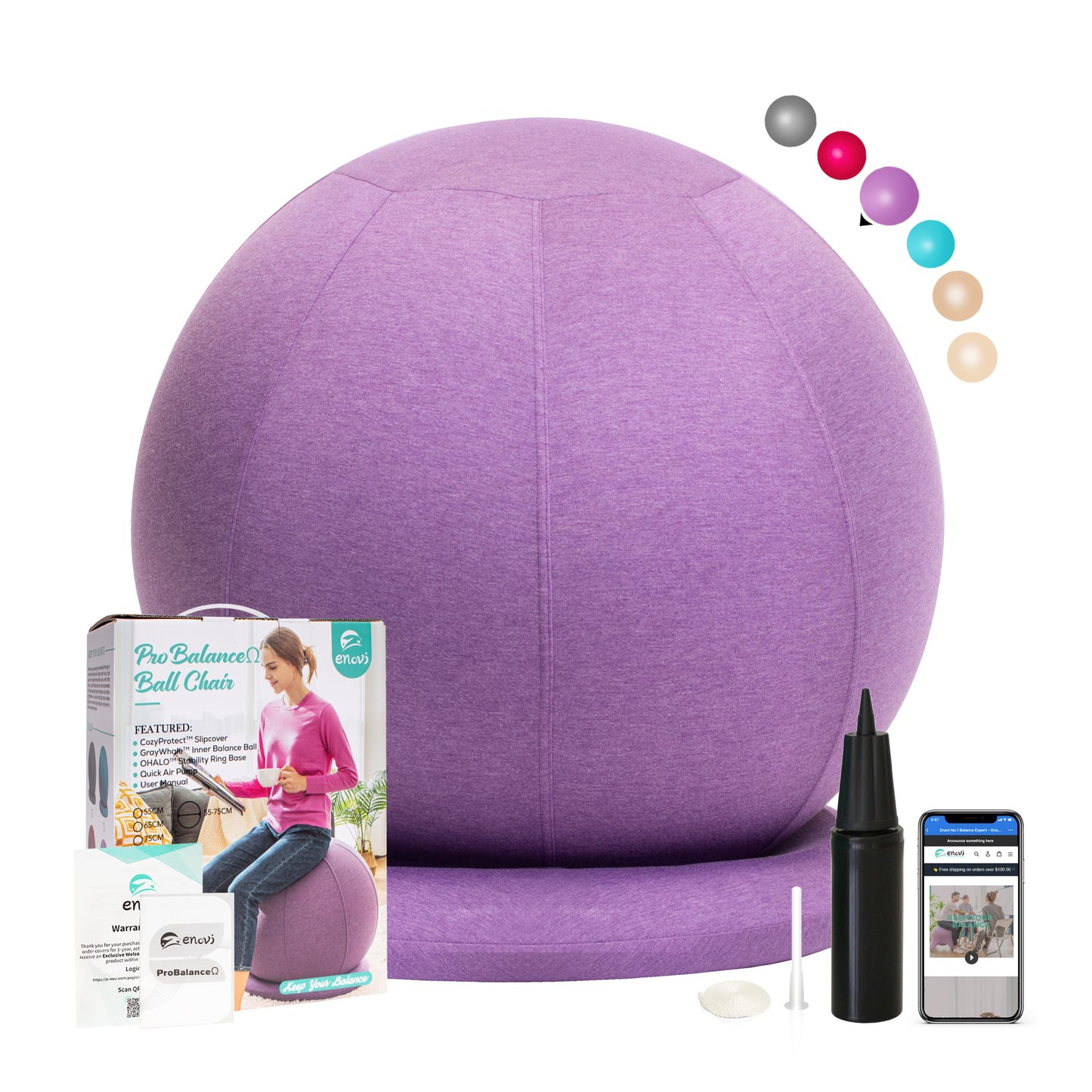 Gymnastikball mit Abdeckung, Amethyst Lila 70-75cm Sitzhöhe