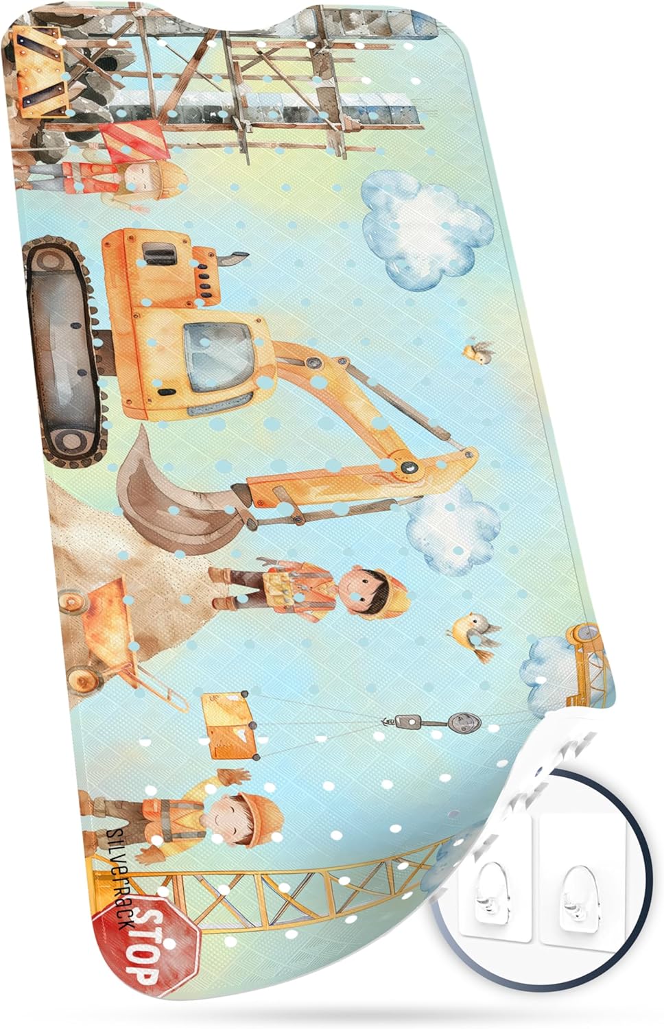 Rutschfeste Badewannenmatte für Kinder, 100 x 40 cm (Rechteckig) Baustelle - Links