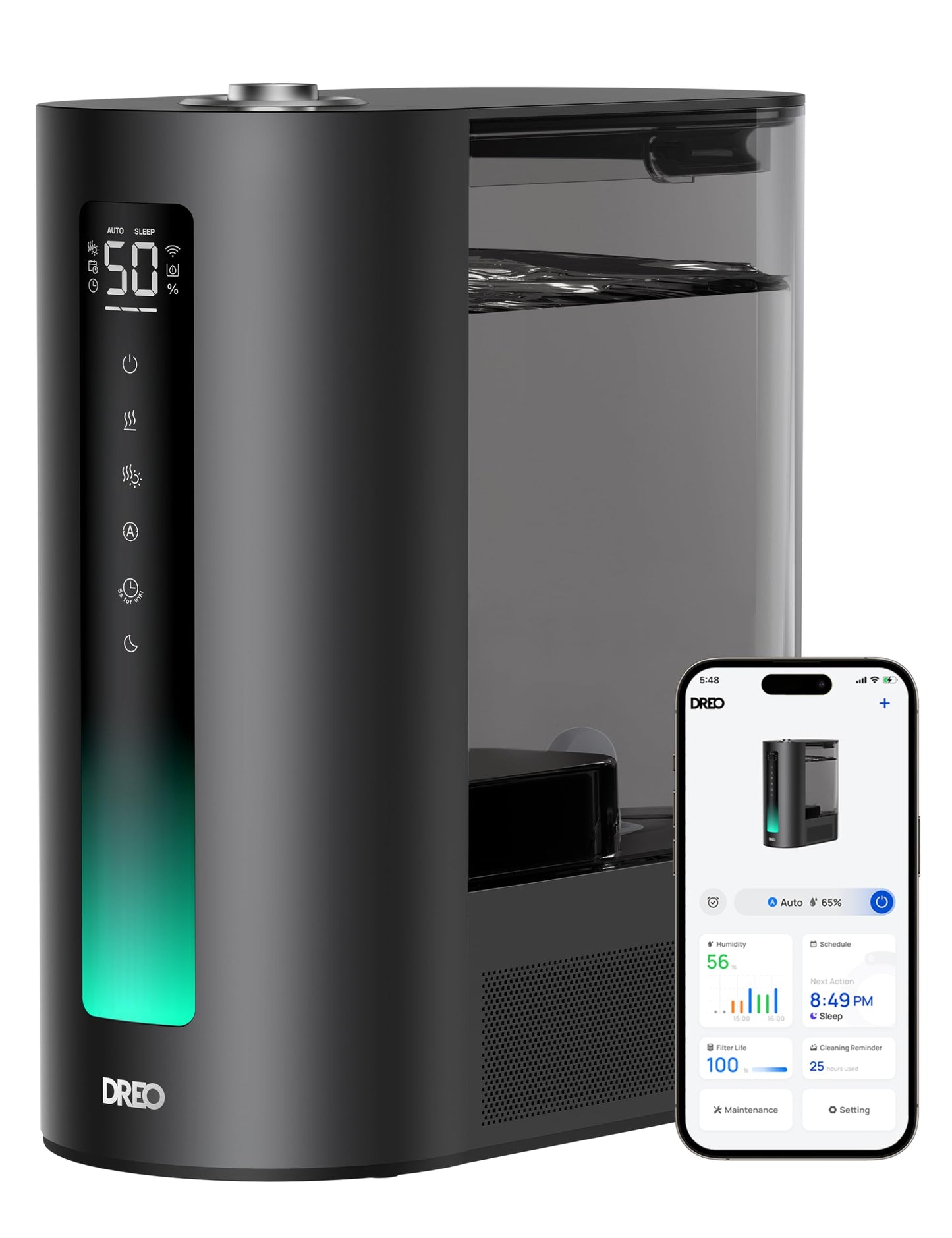 Smart Luftbefeuchter mit Warm- und Kaltnebel, Schwarz