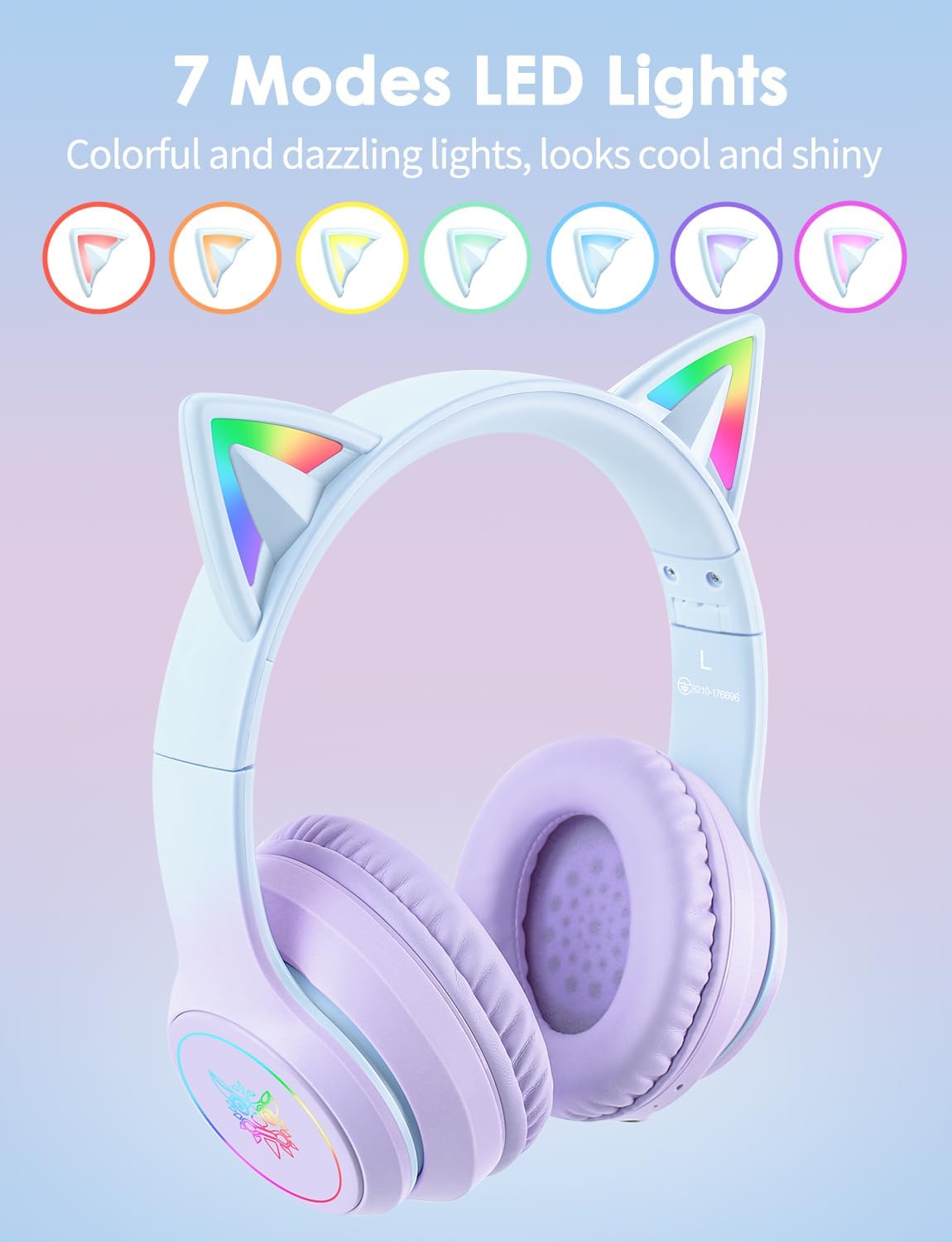 Over-Ear Headset FRKIDD3 mit LED-Katzenohren, Erwachsene, 105 dB, Violett