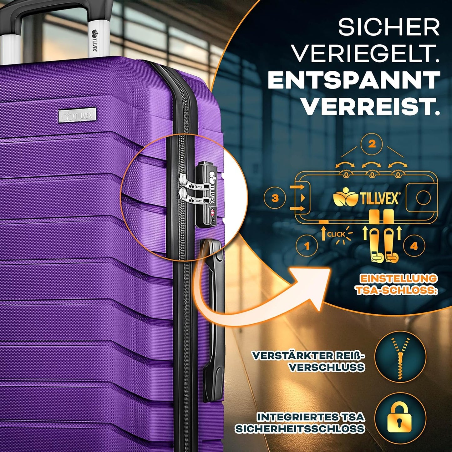 Reisekoffer-Set mit Gepäckwaage (3-teilig), Lila Kofferset 3tlg