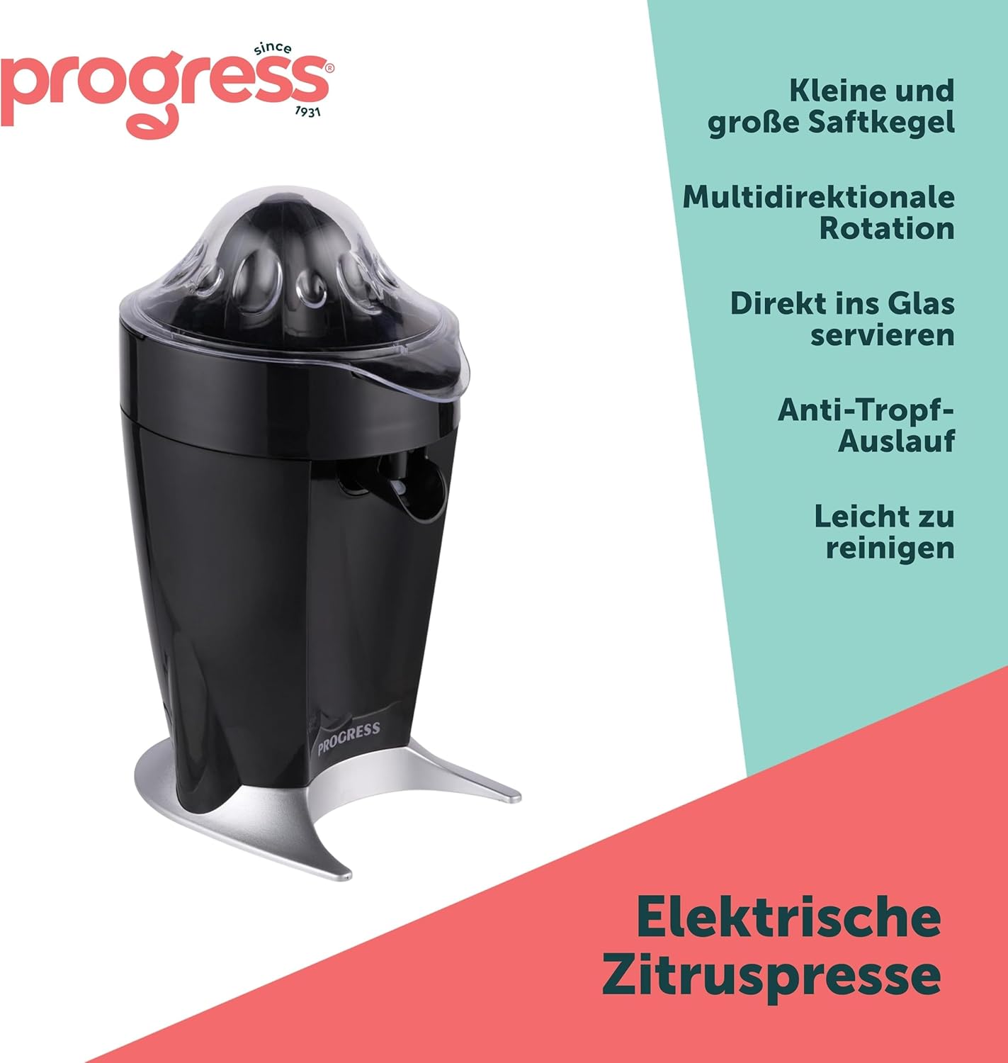 Elektrische Zitruspresse EK5882PVDE mit 2 Presskegeln, Entsafter Mit Kegel Für Tasse EU-Stecker