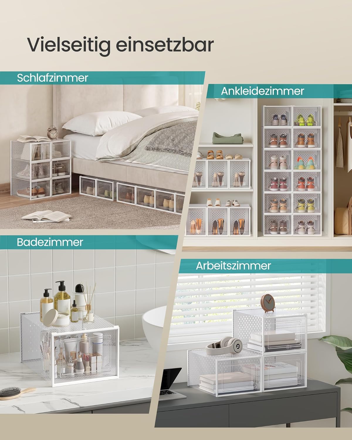 8er-Set Schuh-Organizer, 8er Set für Schuhe bis Grösse 46 Transparent + Weiss 8
