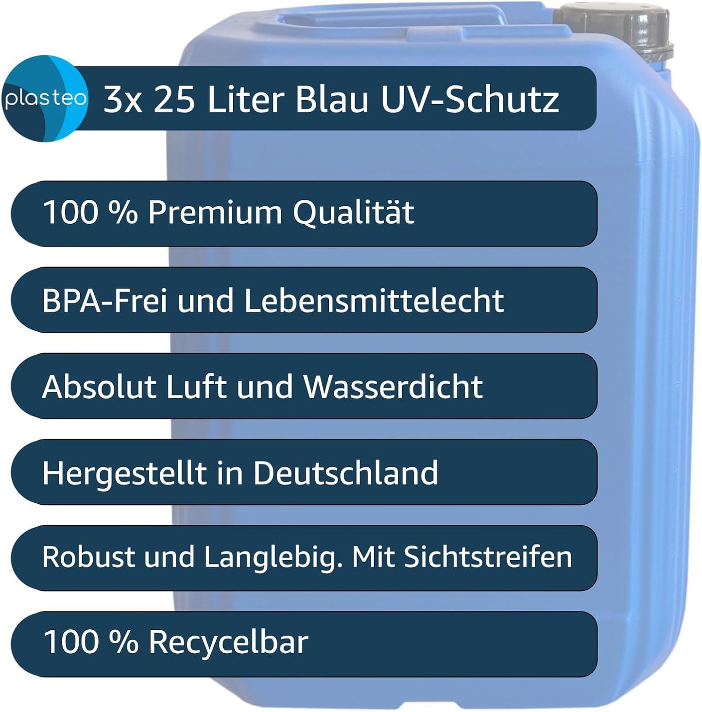 3x 25L Wasserkanister mit Hahn und 3 Schraubdeckeln