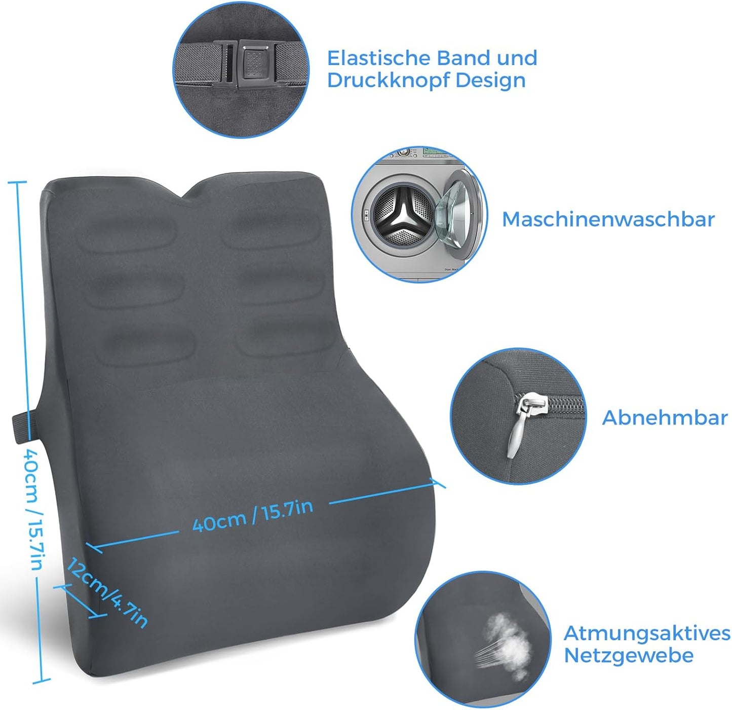 Ergonomisches Lendenwirbelkissen, Grau Memory Foam