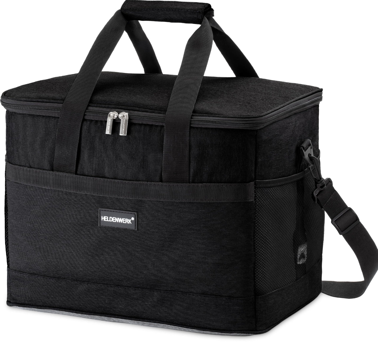 Faltbare Kühltasche mit Flaschenöffner & verstärktem Boden, Schwarz 33L (L40 x B26,5 x H31 cm)