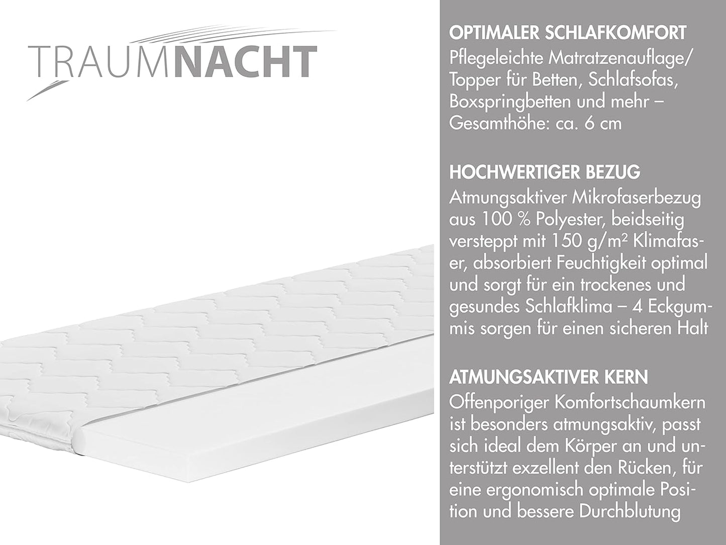 Matratzentopper, 140 x 200 cm Komfortschaum