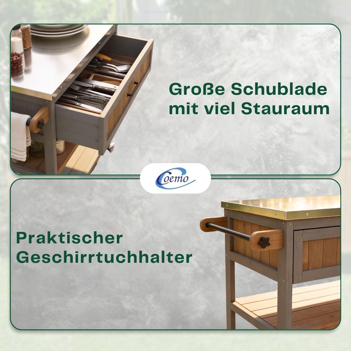 Kücheninselwagen mit Edelstahloberfläche, 82 x 53 cm Grau