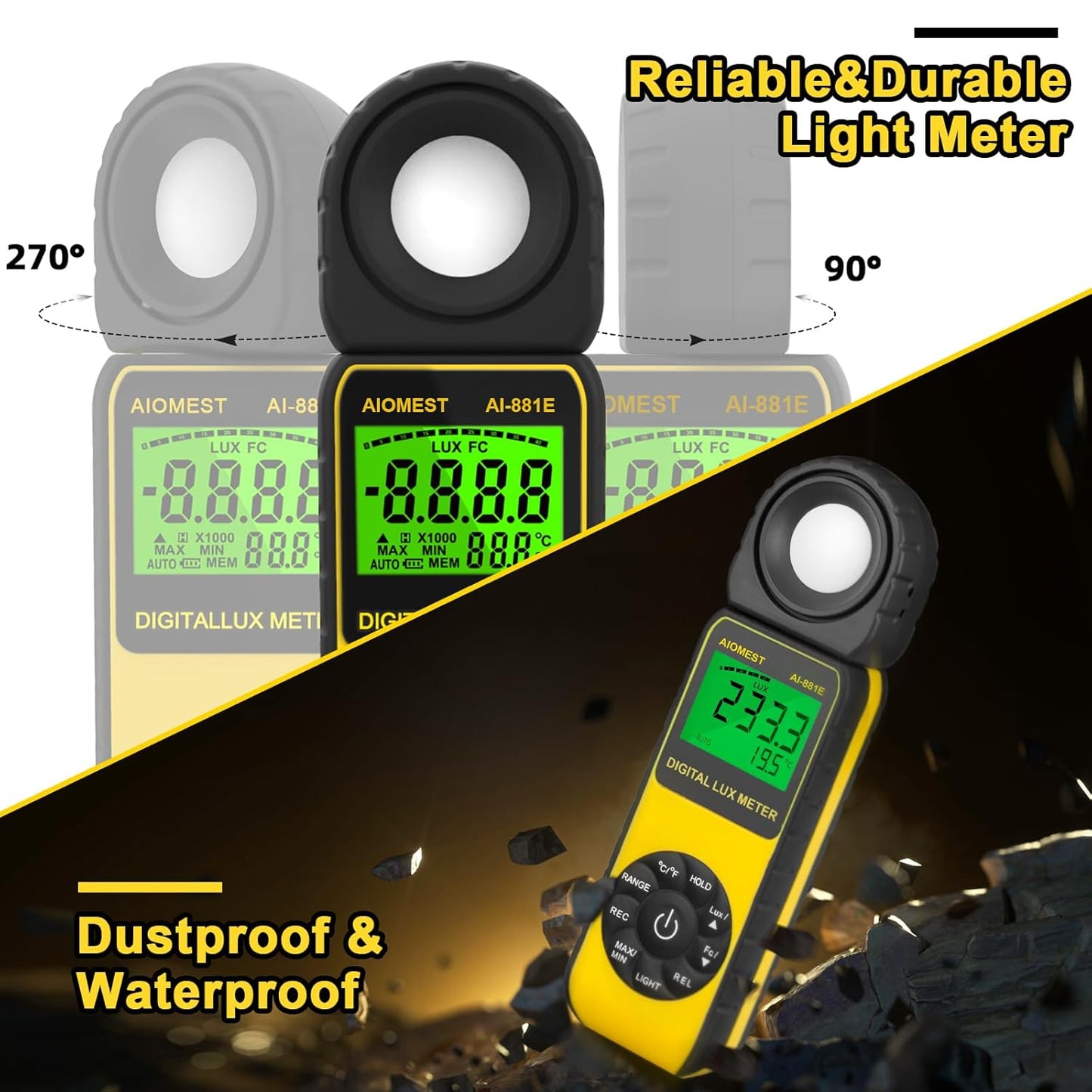 AI-881E Luxmeter mit drehbarem Detektor, 300.000 Luxmeter