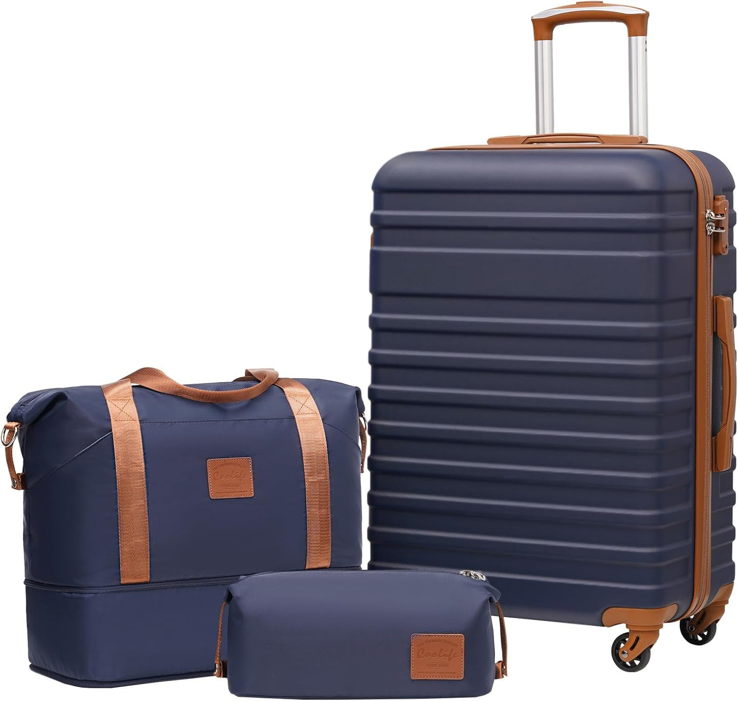 3-teiliges Hartschalenkoffer-Set mit TSA-Schloss, Blau/Braun / Mittlerer Koffer-Set 3tlg