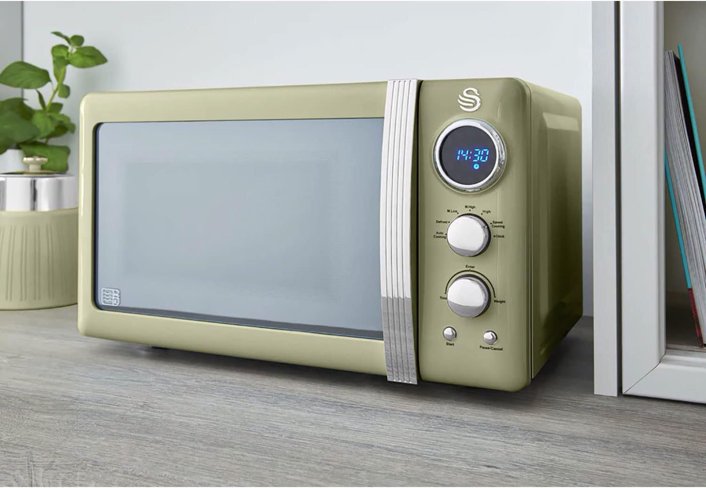 Retro Mikrowelle mit Timer und Auftaufunktion, Grün