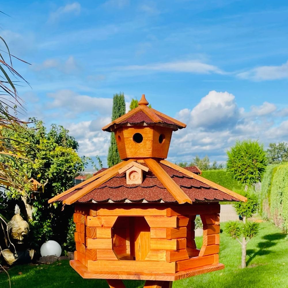 Handgefertigtes Sechseck Vogelhaus XXL ohne Ständer, Grösse XXL ohne Ständer Rot - Braun