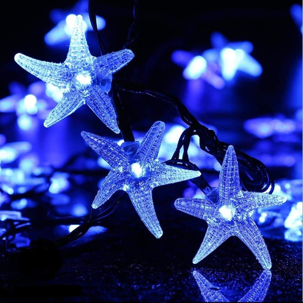 Solarbetriebene LED-Seestern-Lichterkette, Blau
